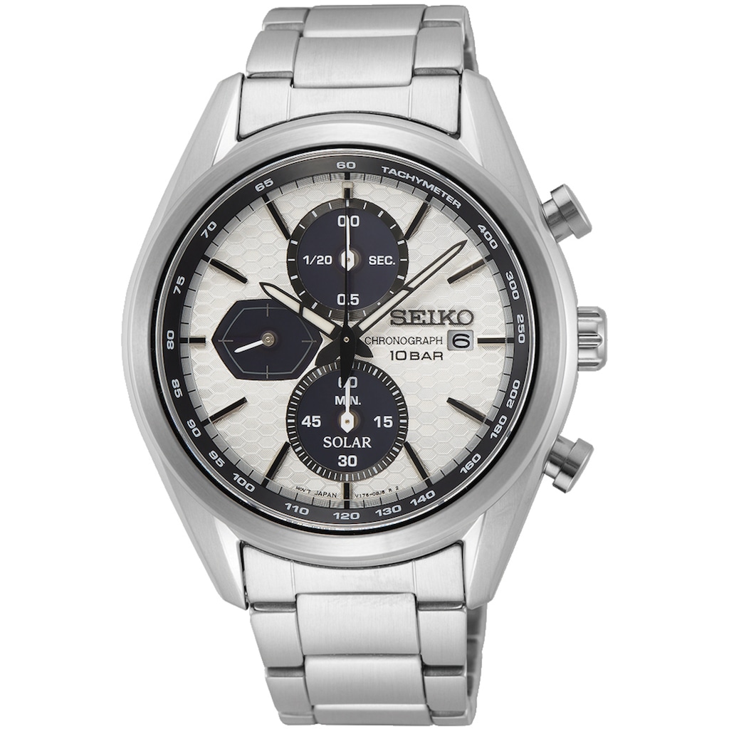 Seiko Chronograph »SSC769P1«, Armbanduhr, Herrenuhr, Datum, Stoppfunktion, Solar, Saphirglas