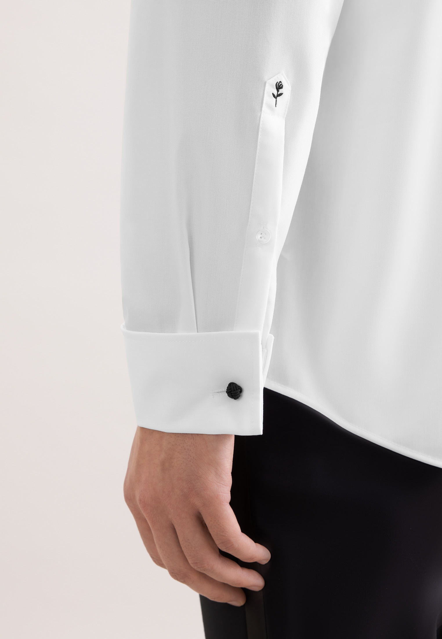 Businesshemd SEIDENSTICKER "Schwarze Rose", Herren, Gr. L42, normale Ärmellängen, weiß, 100% Baumwolle, unifarben, regular fit, Doppelmanschette, Hemden, Regular 1/1 Kentkragen Uni 3