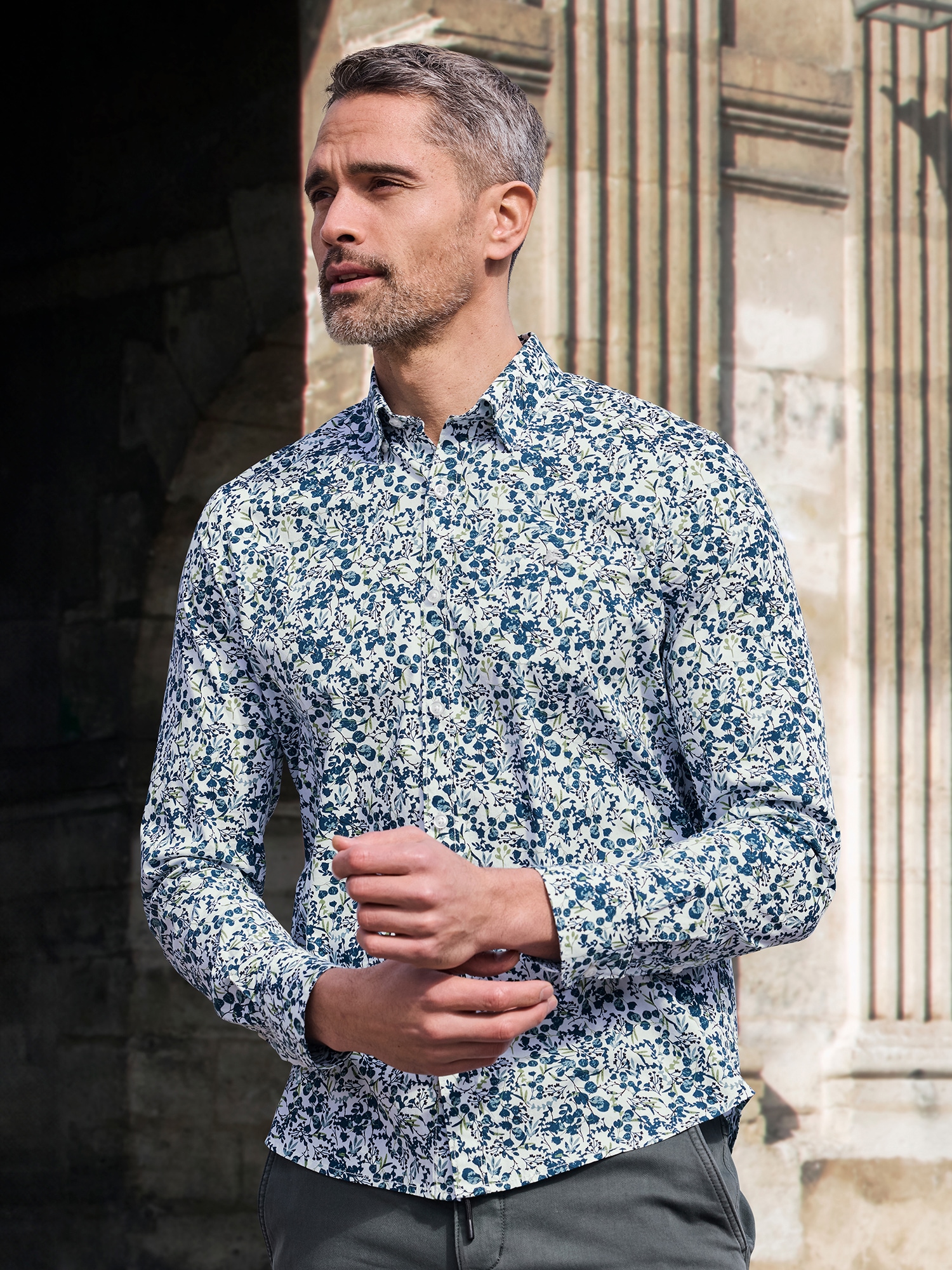 LERROS Langarmhemd "LERROS Floral-bedrucktes Herrenhemd mit Stretchanteil" günstig online kaufen