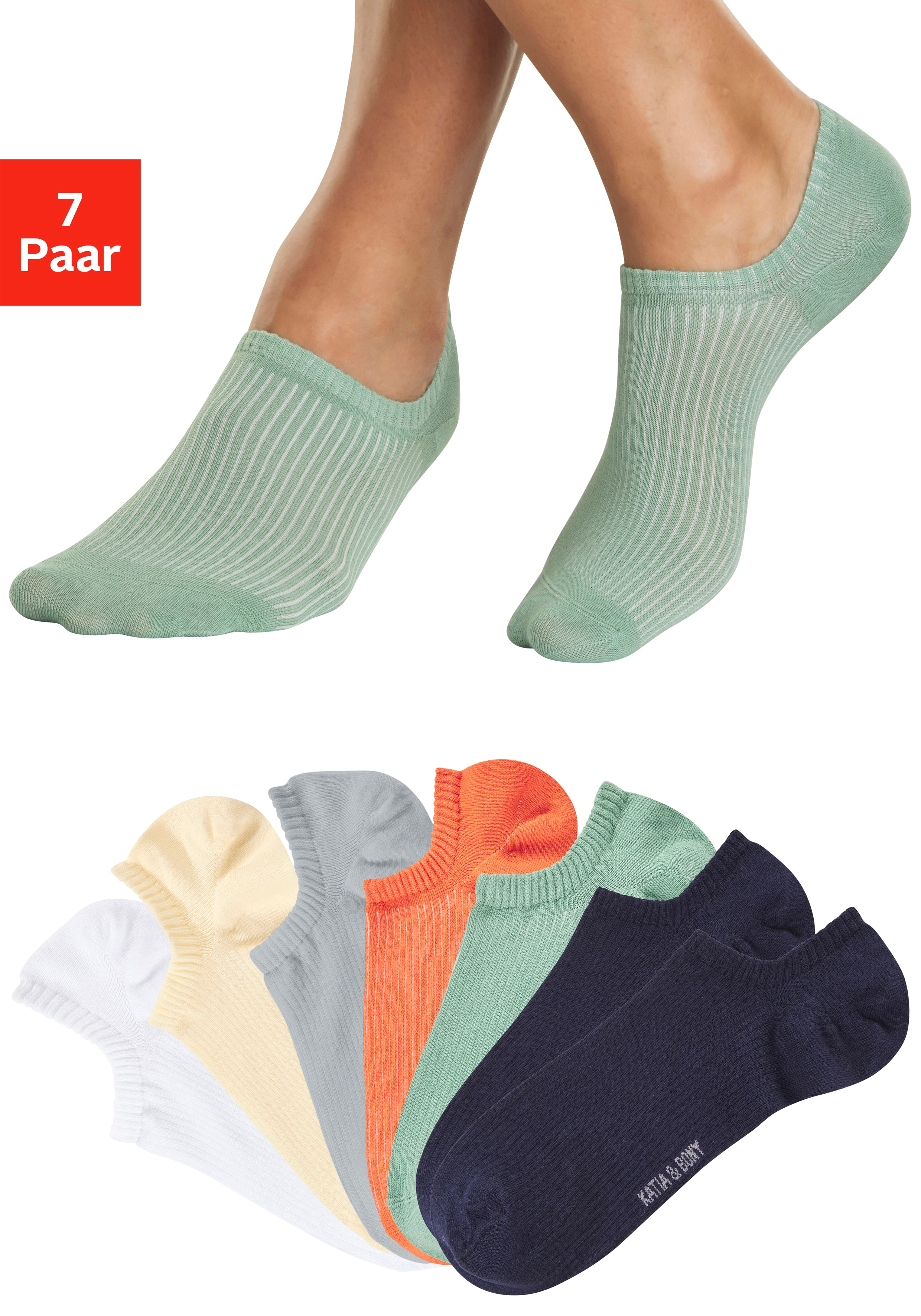 H.I.S Sneakersocken "Herren Unsichtbare Füßlinge, Kurz Sneaker Socken" Packung, 7 Paar tlg. invisible und gerippt