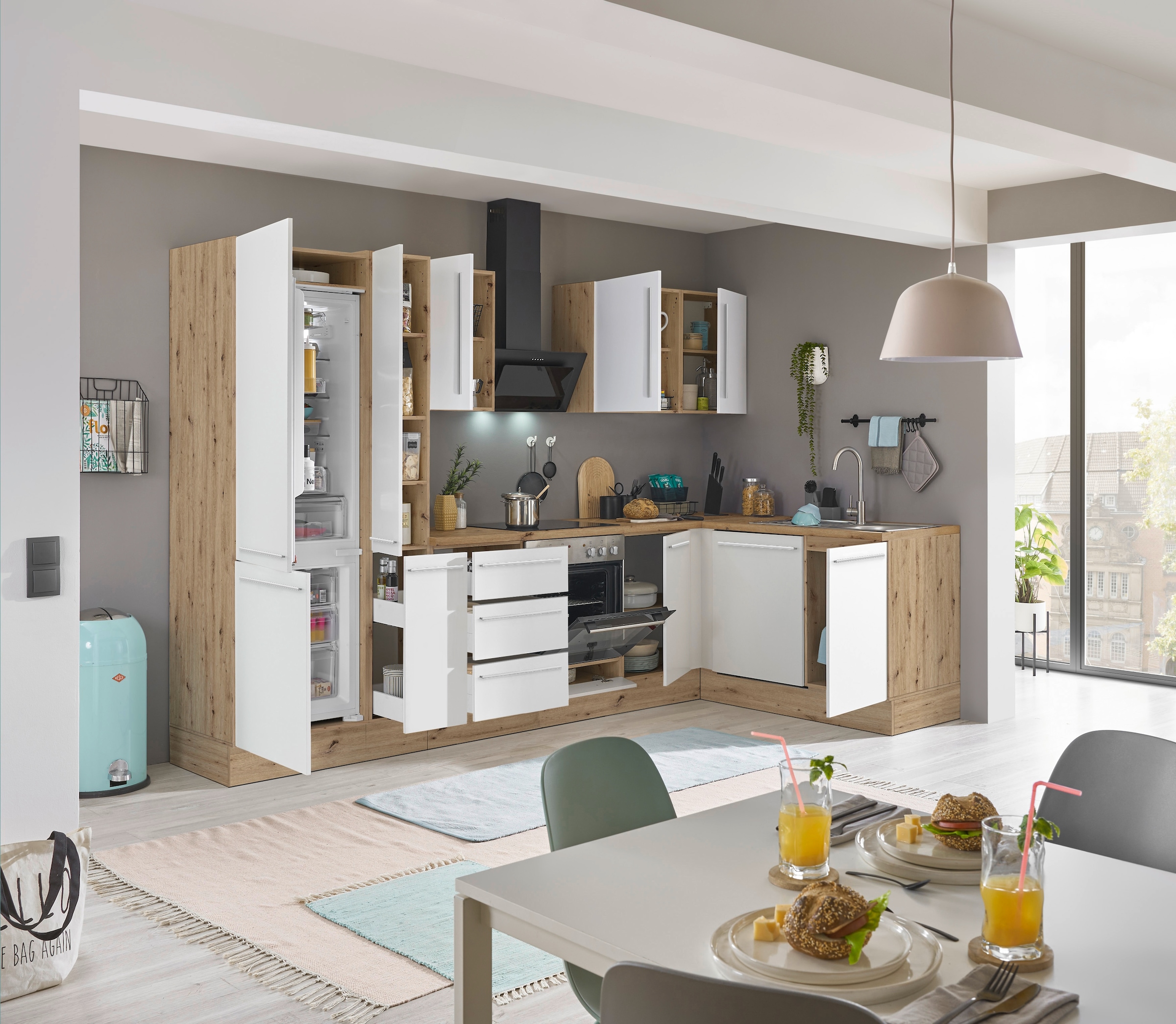 KOCHSTATION Winkelküche »Florida, Stellbreite 310x175 cm« wahlweise mit E-Geräten, mit Softclose für Türen und Schubkästen