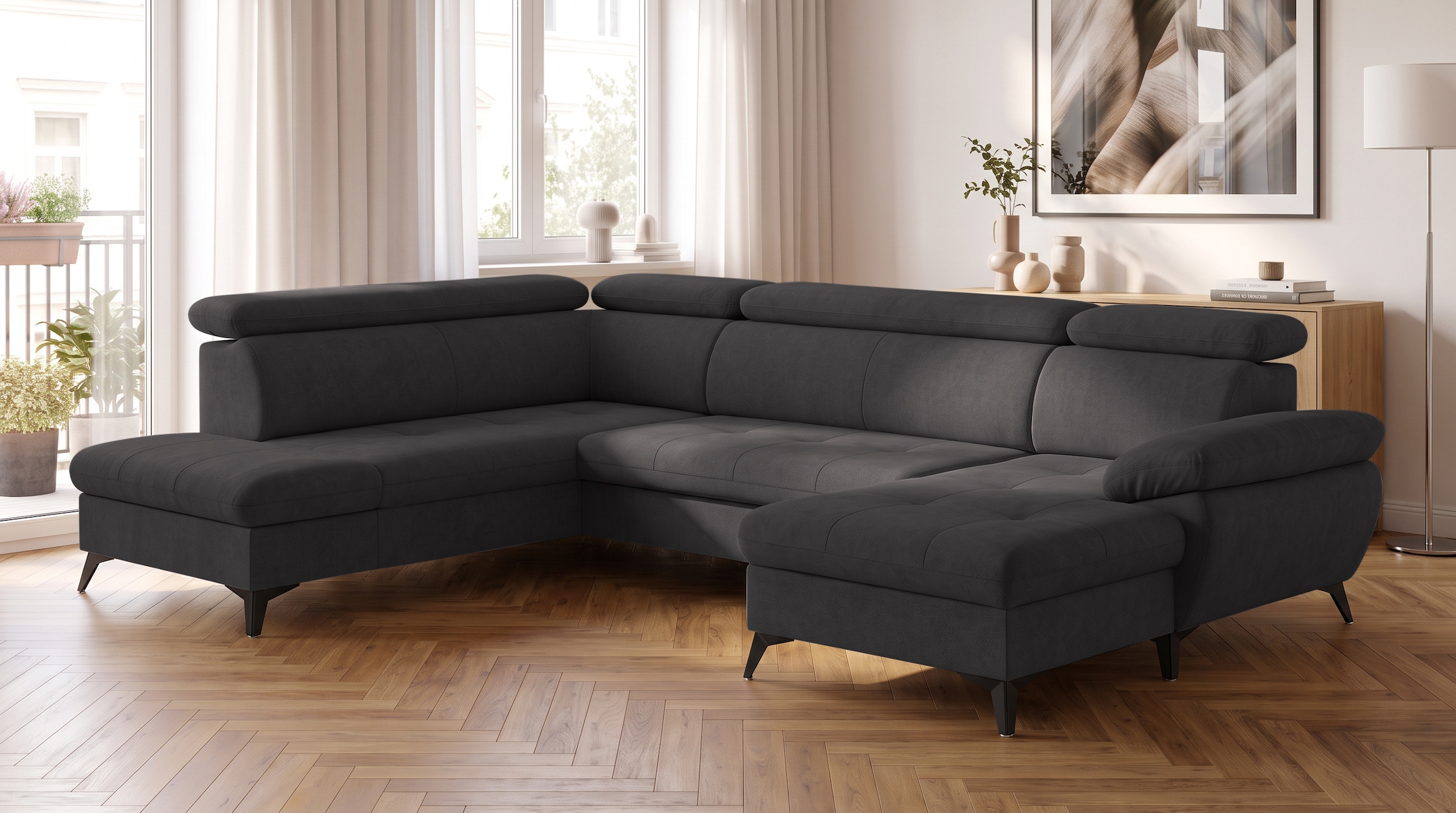 COTTA Wohnlandschaft »Hudson U-Form, B: 324 cm« mit Kopfteilverstellung, optional Schlaffunktion & Bettkasten