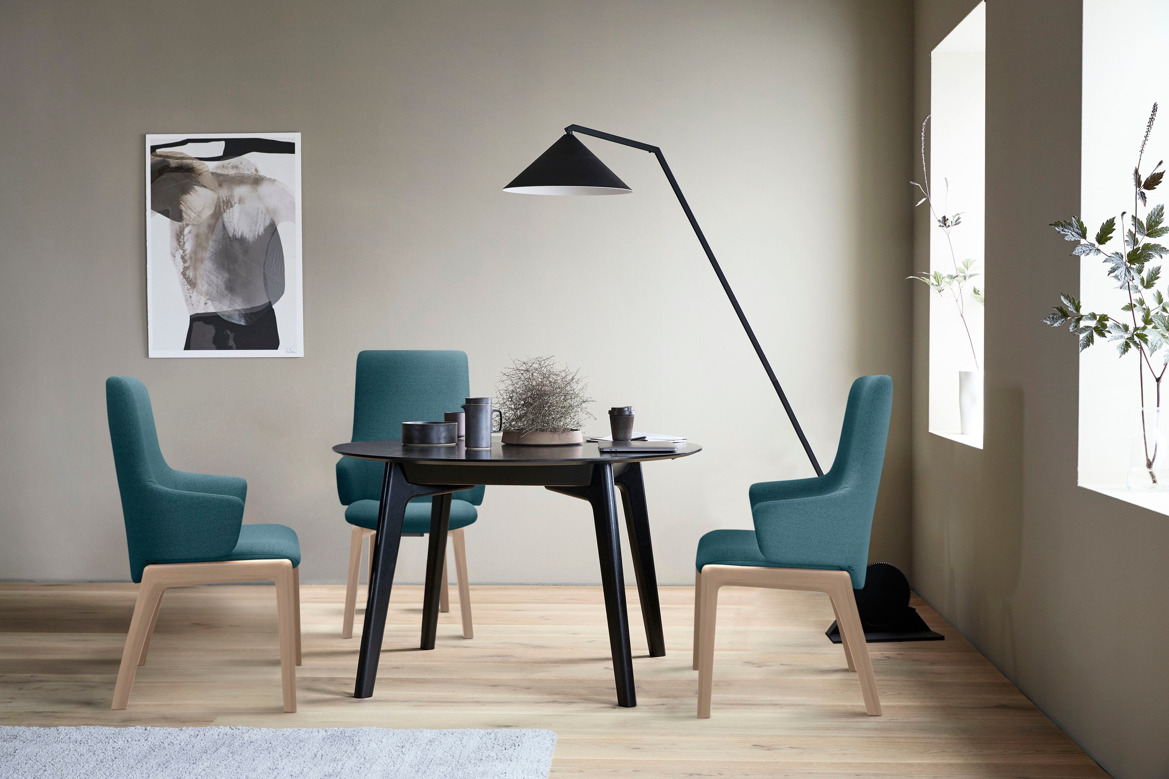 Stressless® Polsterstuhl »Laurel«, ROHLEDER Stoff Q2 FARON, High Back mit Armlehne, Größe L, mit abgerundeten Beinen in Eiche