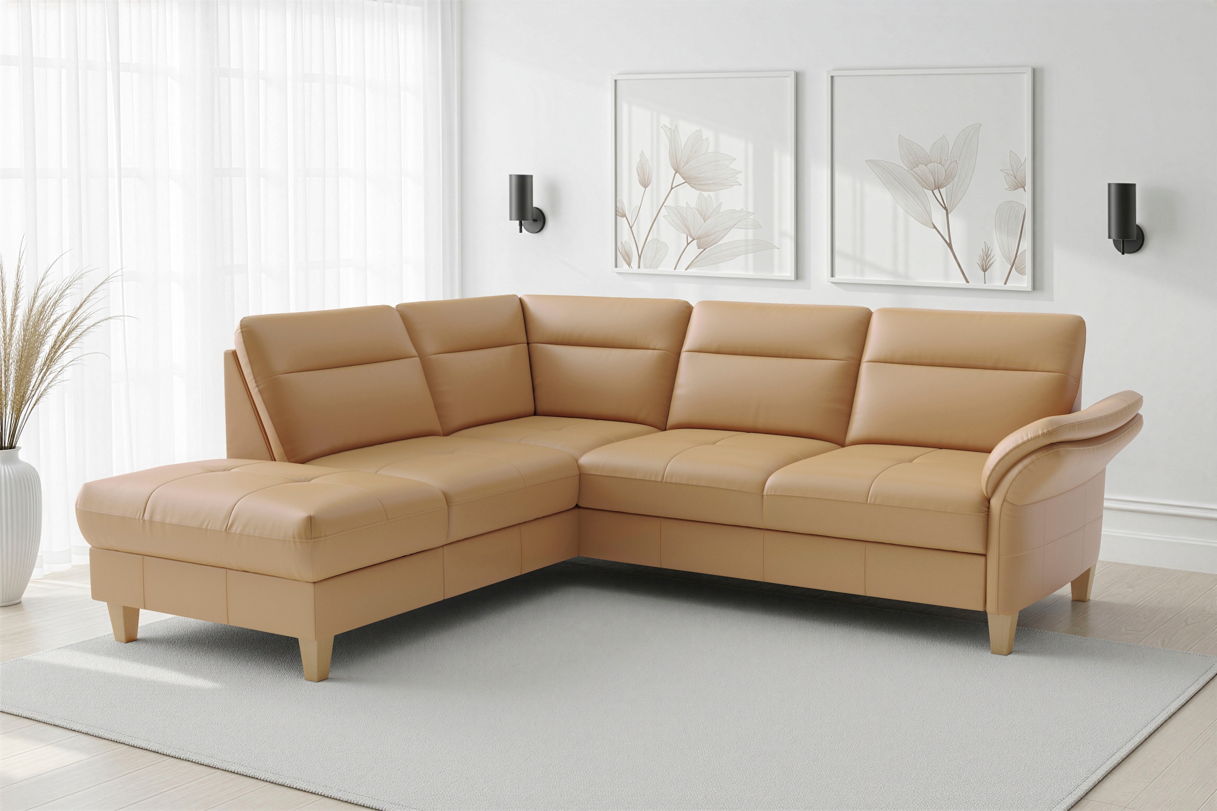 sit&more Ecksofa "Pamela L-Form, B: 218 cm, optional Schlaffunktion & Bettkasten, Leder" optional Armteilverstellung, Schlaffunktion & Bettkasten