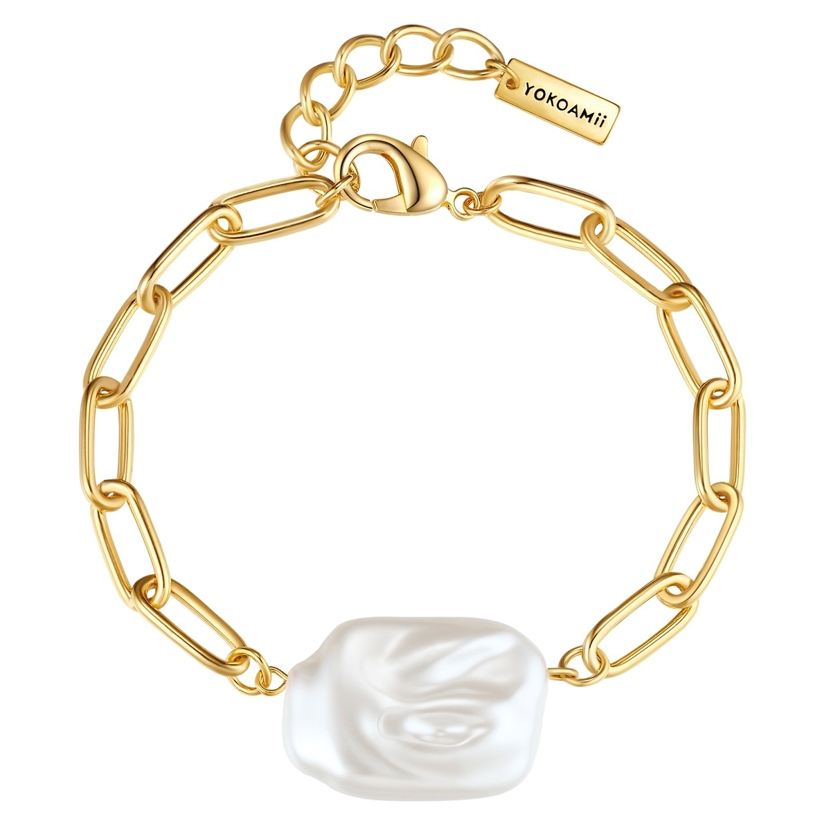 YOKOAMII Damen Gliederarmband "Y800", Metallgelbgold, Metall, Armbänder, mit Perle (synth.)
