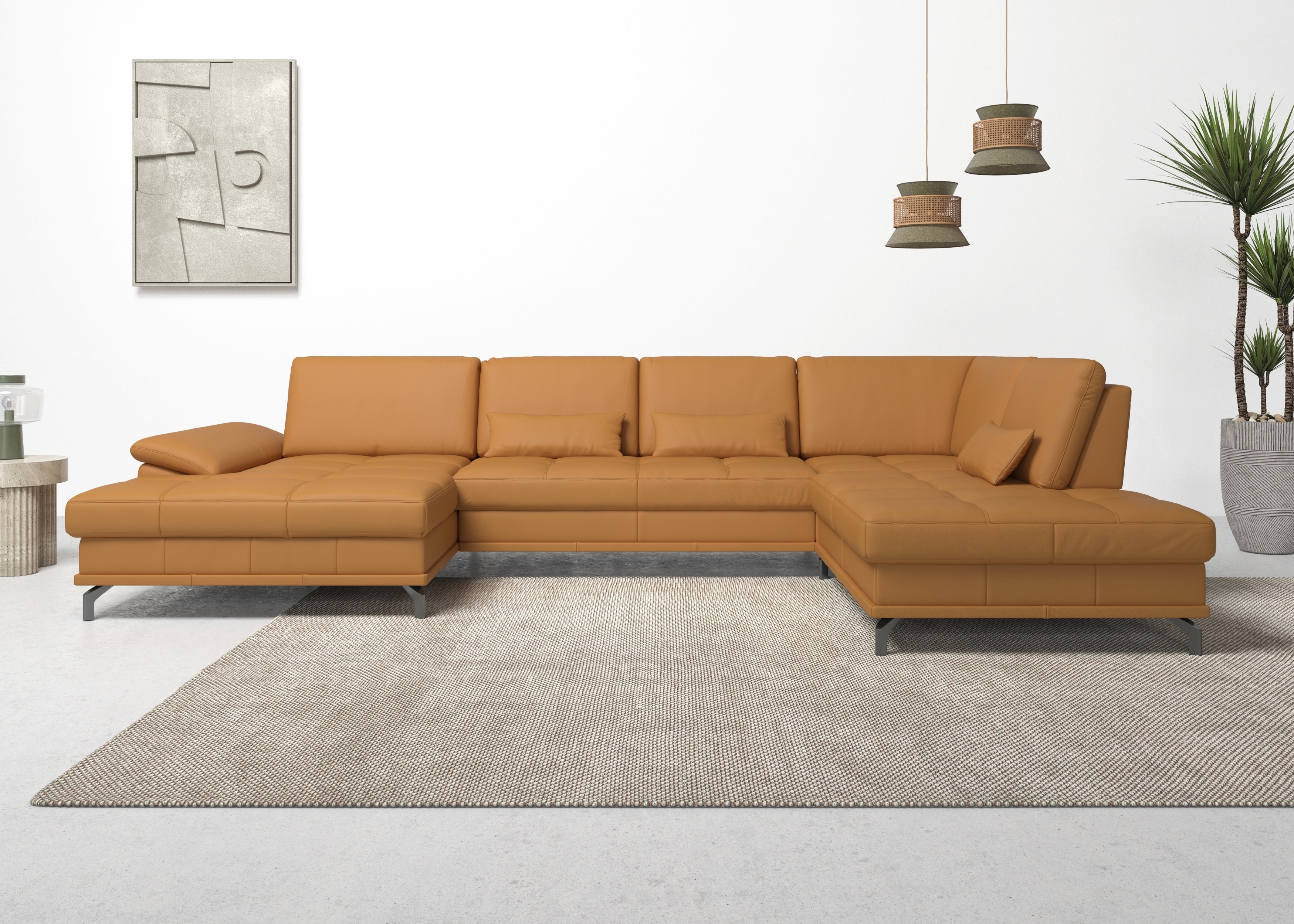 OTTO home Wohnlandschaft "Costello U-Form, B: 363 cm mit Sitztiefen-, Armteilverstellung &" 3 Nierenkissen, optional Schlaffunktion & Bettkasten