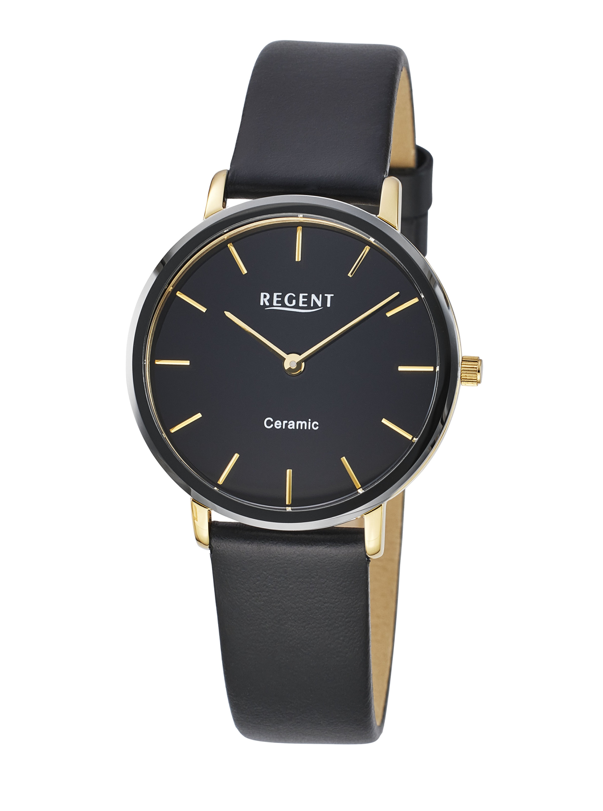 Quarzuhr REGENT, schwarz, schwarz, Armbanduhren, Damen, Quarzuhr, Armbanduhr, Damenuhr, Lederarmband, analog
