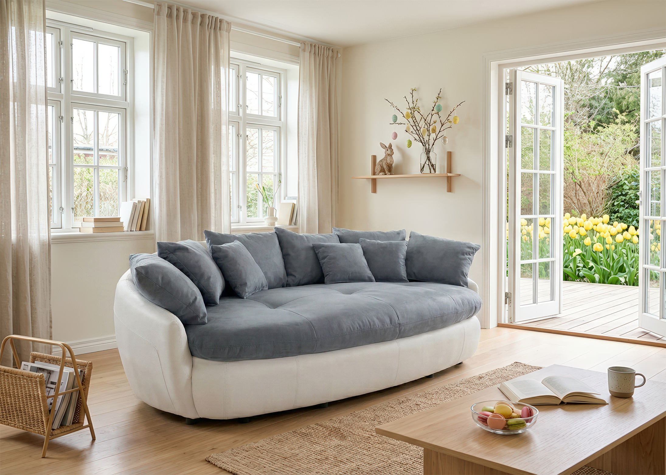 COTTA Big-Sofa "Aruba, B. 238cm, bequemer Sitzkomfort durch Wellenfedern, Mattenoptik" gemütliches Megasofa in XXL in organischer Form mit vielen Kissen
