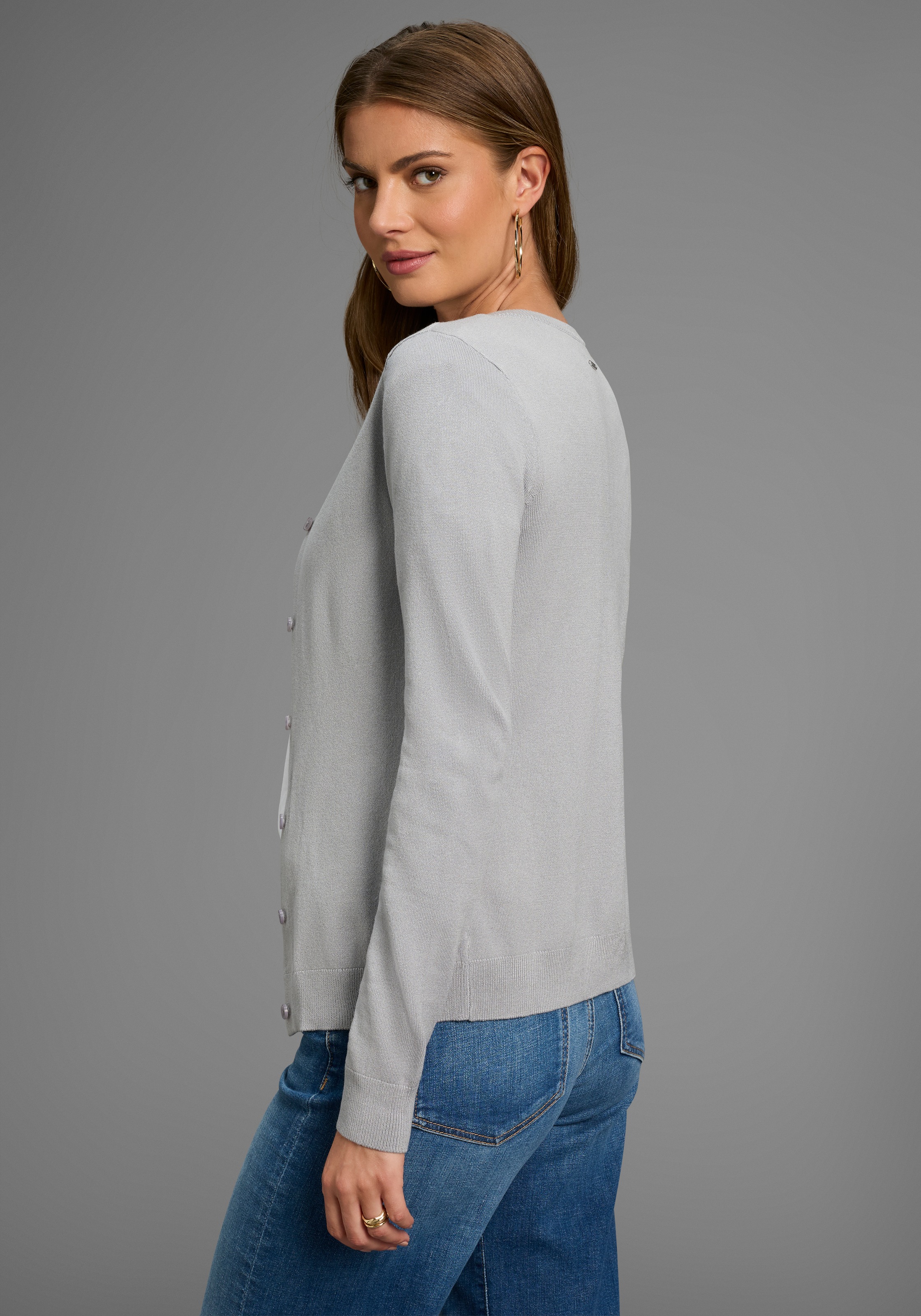 Laura Scott Strickjacke Feinstrick in Basic Fit mit Rundhals und Knopfleist günstig online kaufen