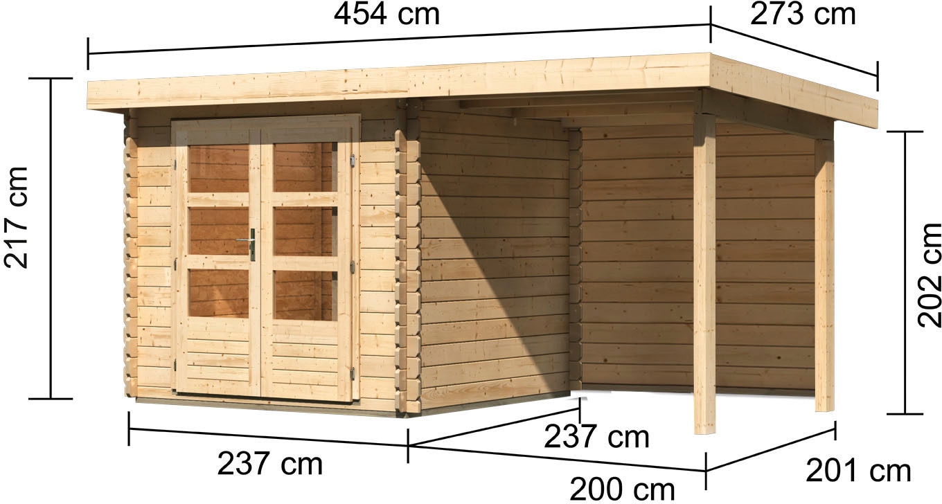 Karibu Gartenhaus »Schloßsee 2«, (Set), mit Anbaudach und Rückwand