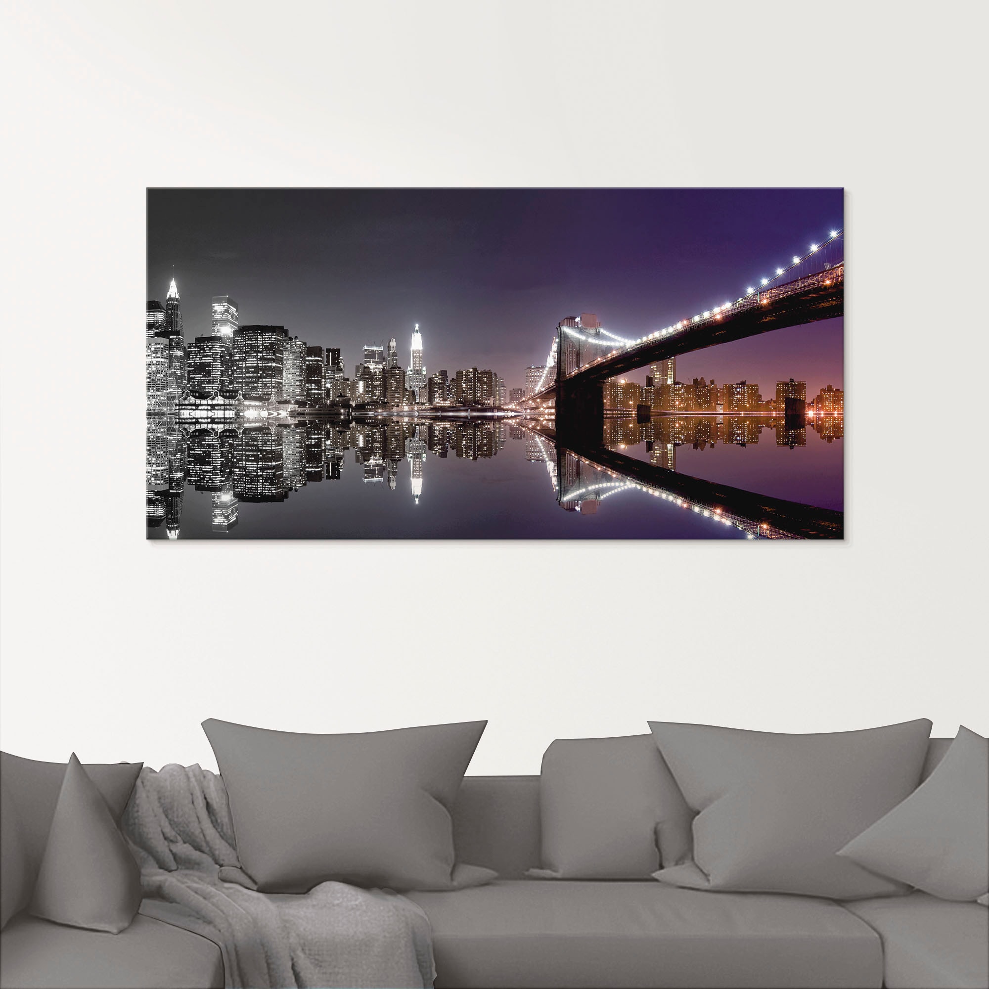 Artland Glasbild "New York Skyline nächtliche Reflektion", Amerika, (1 St.) günstig online kaufen