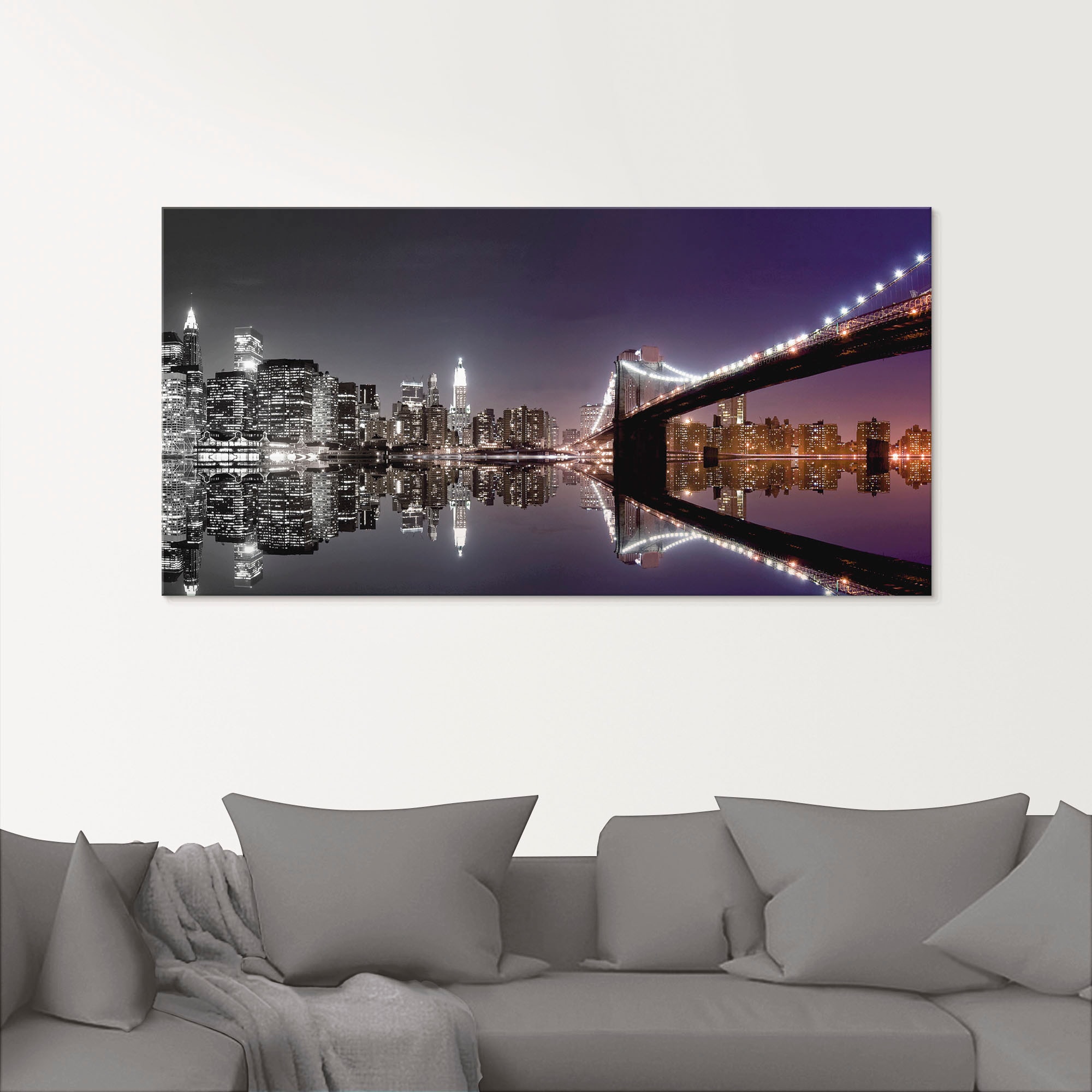 Artland Glasbild "New York Skyline nächtliche Reflektion" Amerika 1 Stk. tl günstig online kaufen