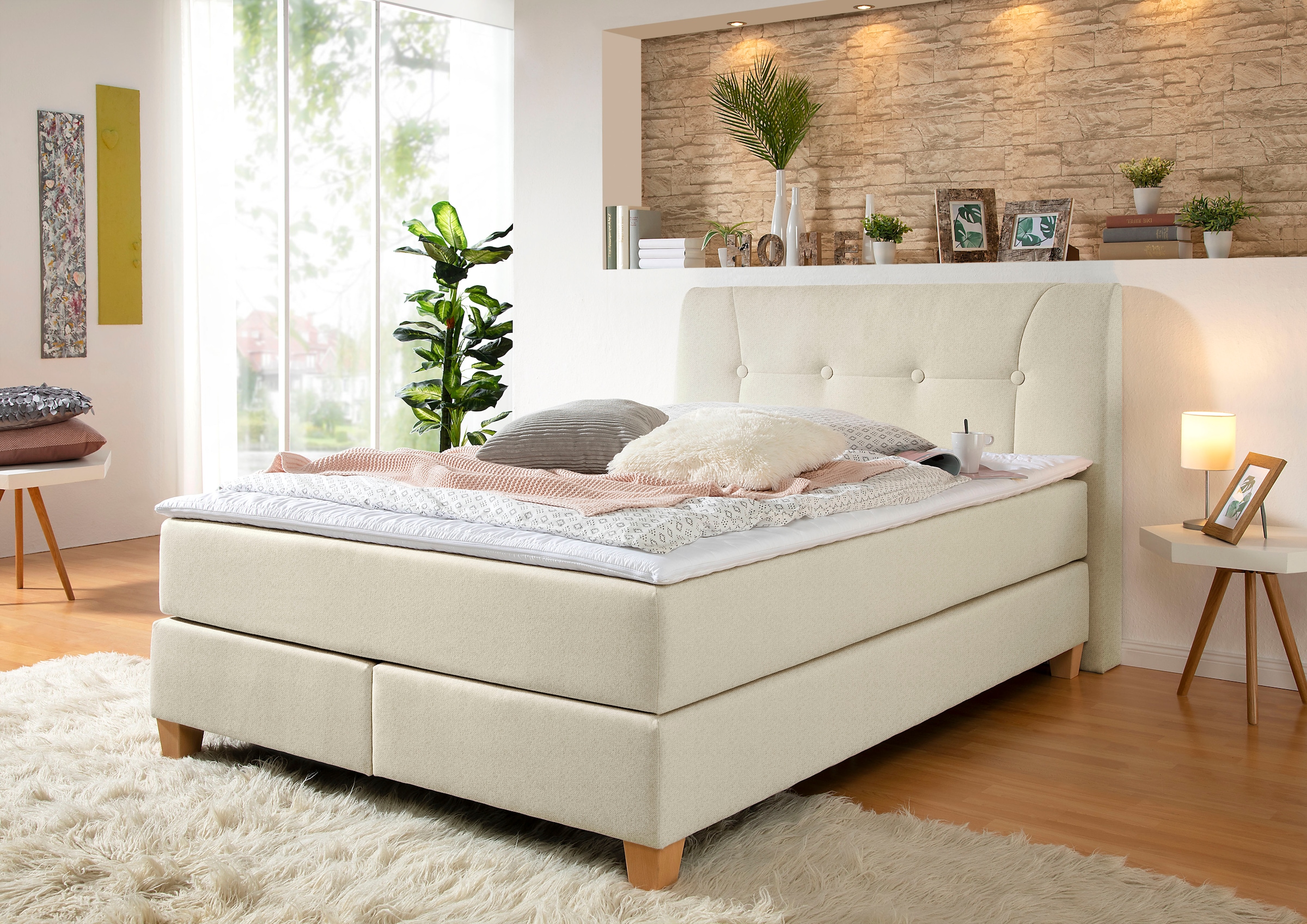 Home affaire Boxspringbett "Calloway" inkl. Topper, XXL-Ausführung, in 4 Farben, 5 Breiten, 3 Matratzenarten