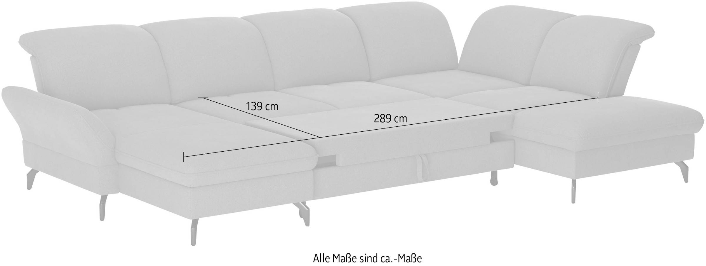 sit&more Wohnlandschaft »Leandro U-Form«, Wahlweise mit Bett-, Kopfteil - und Armlehnfunktion, sowie Bettkasten