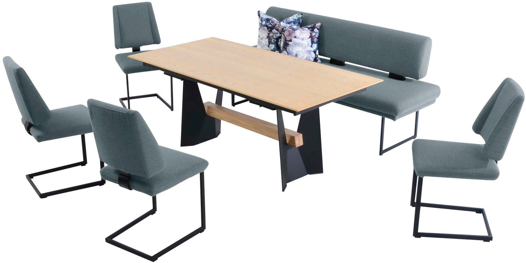 K+W Komfort & Wohnen Essgruppe "Longbeach" 6 Stk. tlg. Essgruppe in Spitzkissenoptik mit 4 Freischwingern, Gestell in Metall