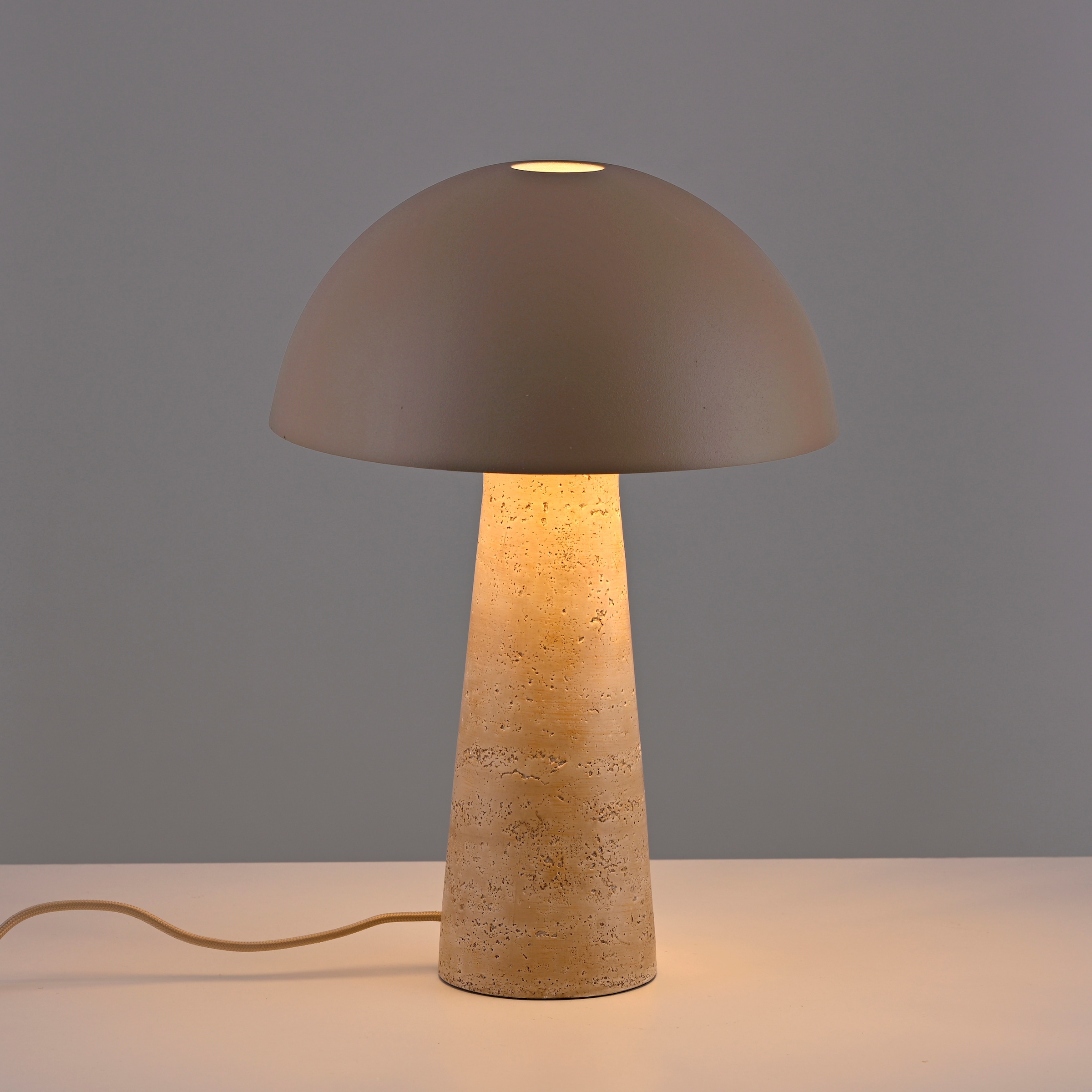 JUST LIGHT Tischleuchte »SOPPER« E27 1 Stk. exkl. Leuchtmittel, Schnurschalter,Sockel Travertinoptik,Metall-Schirm