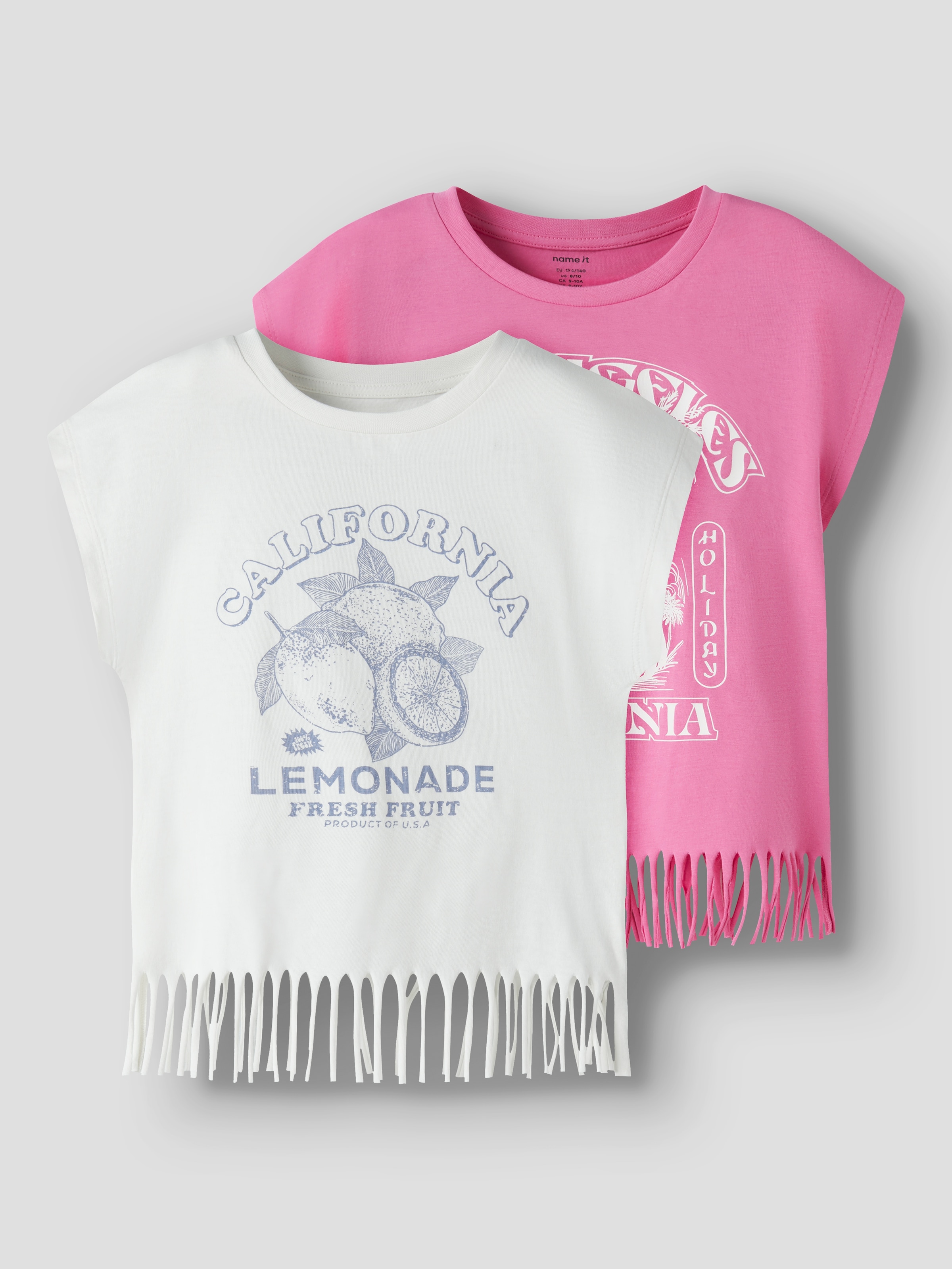 Name It T-Shirt »NKFVALONE 2P CAPSL SHORT TOP« Packung, 2 mit Glitzerdruck und Fransenkante