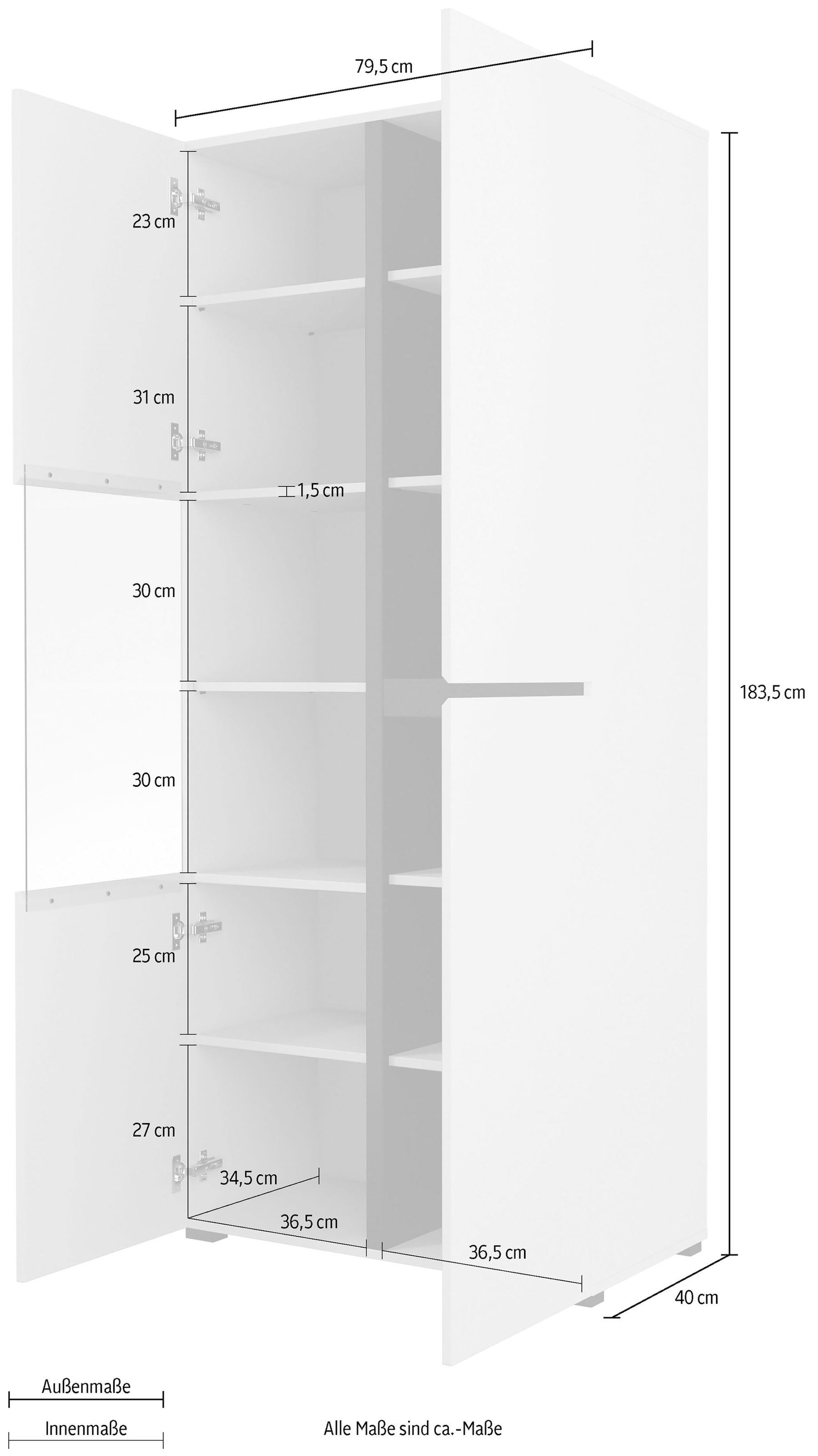 INOSIGN Vitrine »Cross, Höhe 183,5 cm, moderne grifflose Standvitrine mit 3 Türen«, Hochschrank mit viel Stauraum, Glastür und verstellbaren Einlegeböden