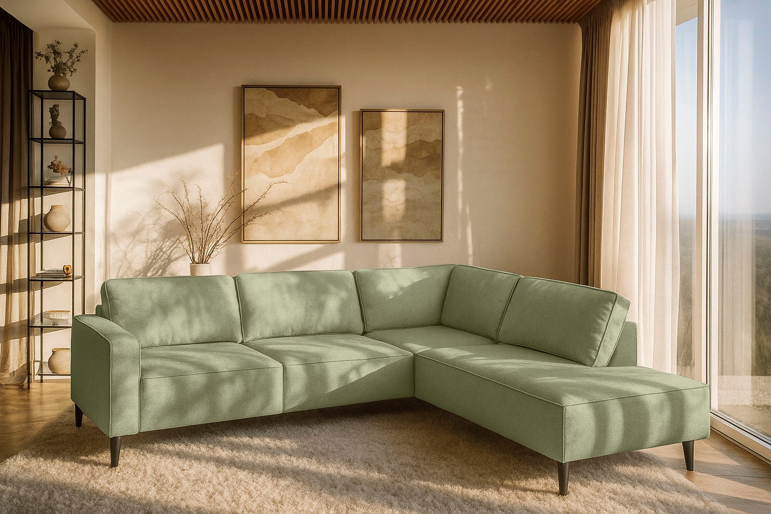 OTTO home Ecksofa "Fumone, Lederoptik oder Soft-Touch Chenille" Breite 260, mit schwarzen Massivholzfüßen