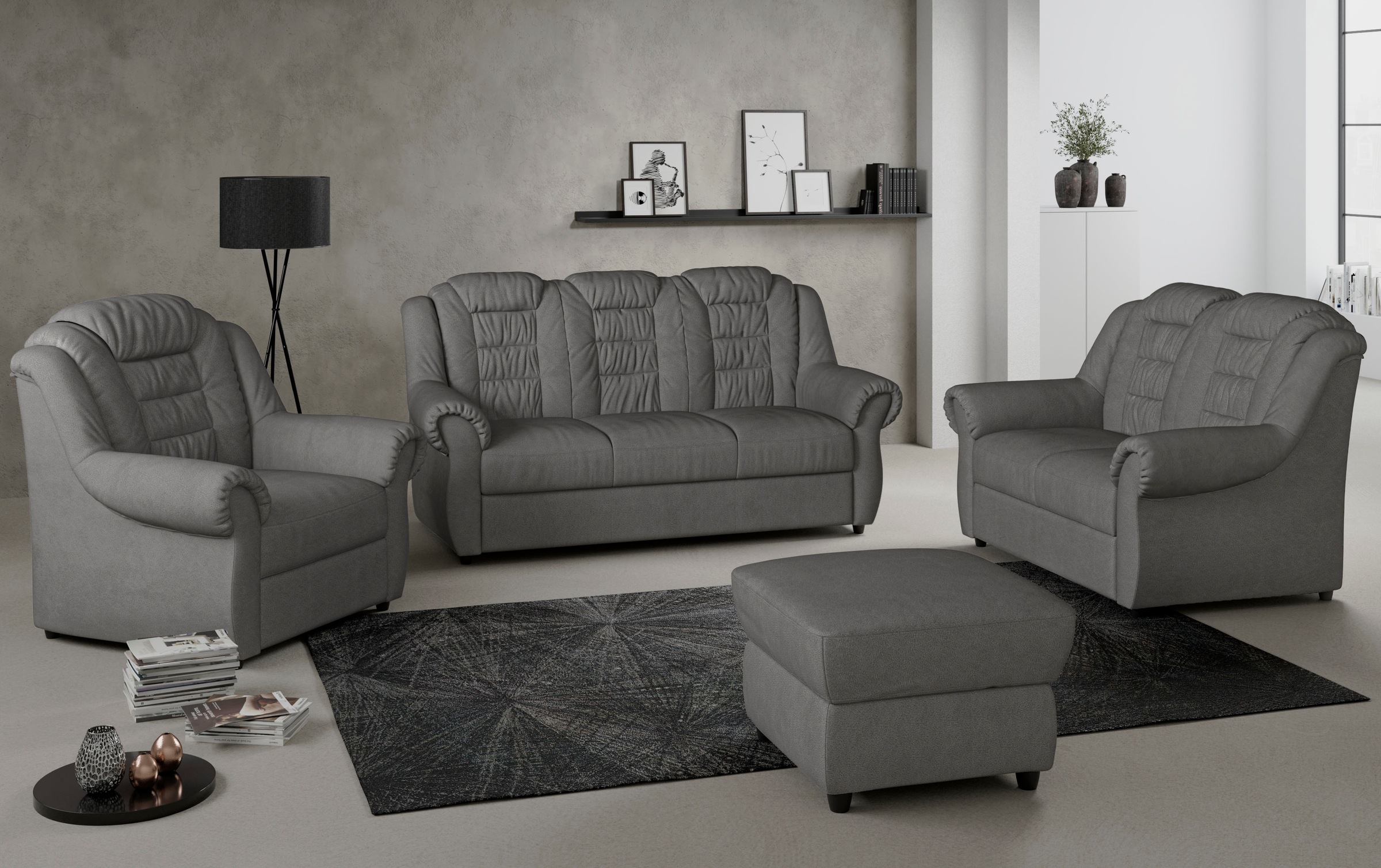 3-Sitzer HOME AFFAIRE "Boston", grau (anthrazit), B:196cm H:102cm T:101cm, 100% Polyester, Sofas, Sofa mit hoher Rückenlehne 3
