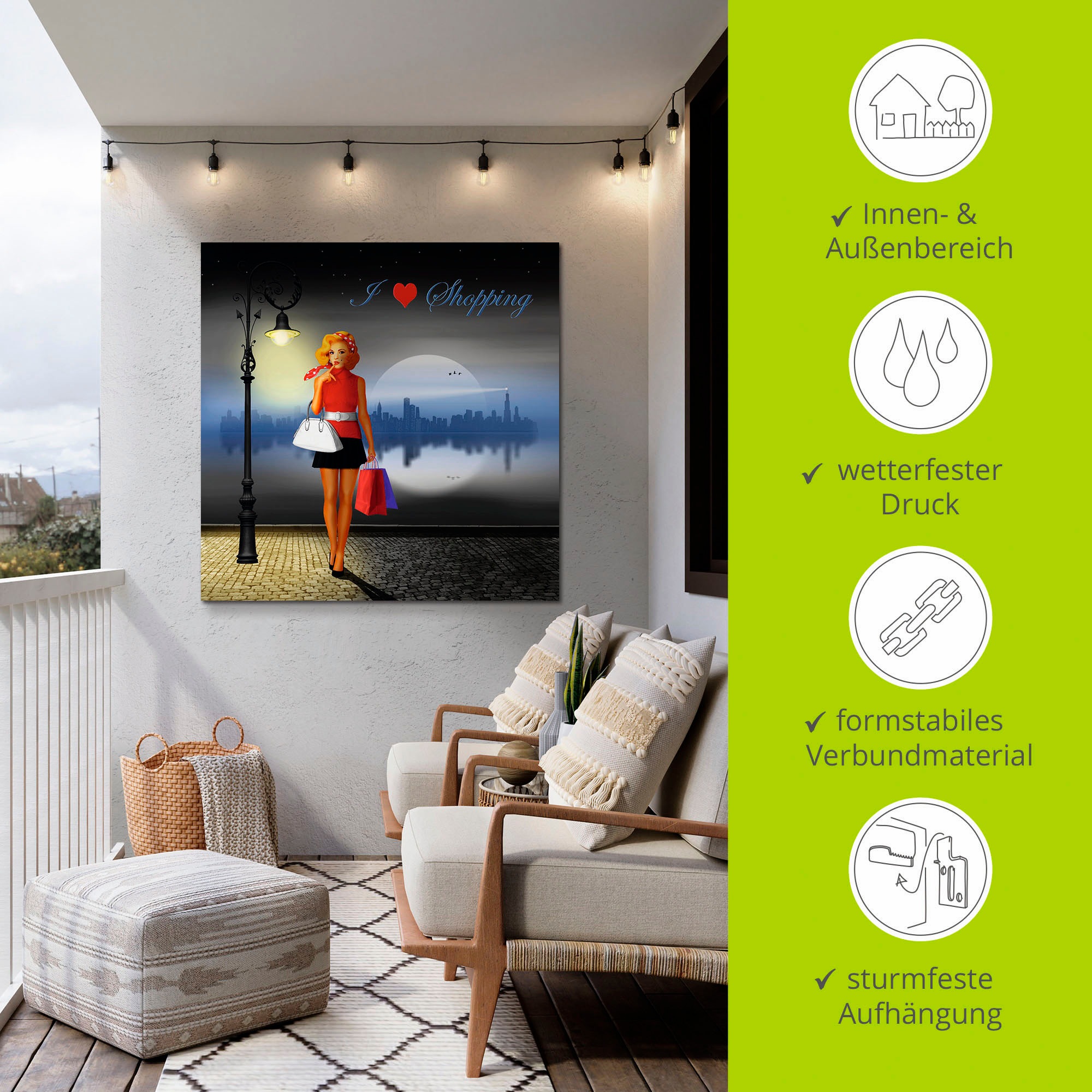 Artland Alu-Dibond-Druck »Ich liebe Einkaufen« Mode 1 Stk. tlg. für Innen- und Außenbereich geeignet, Outdoorbild