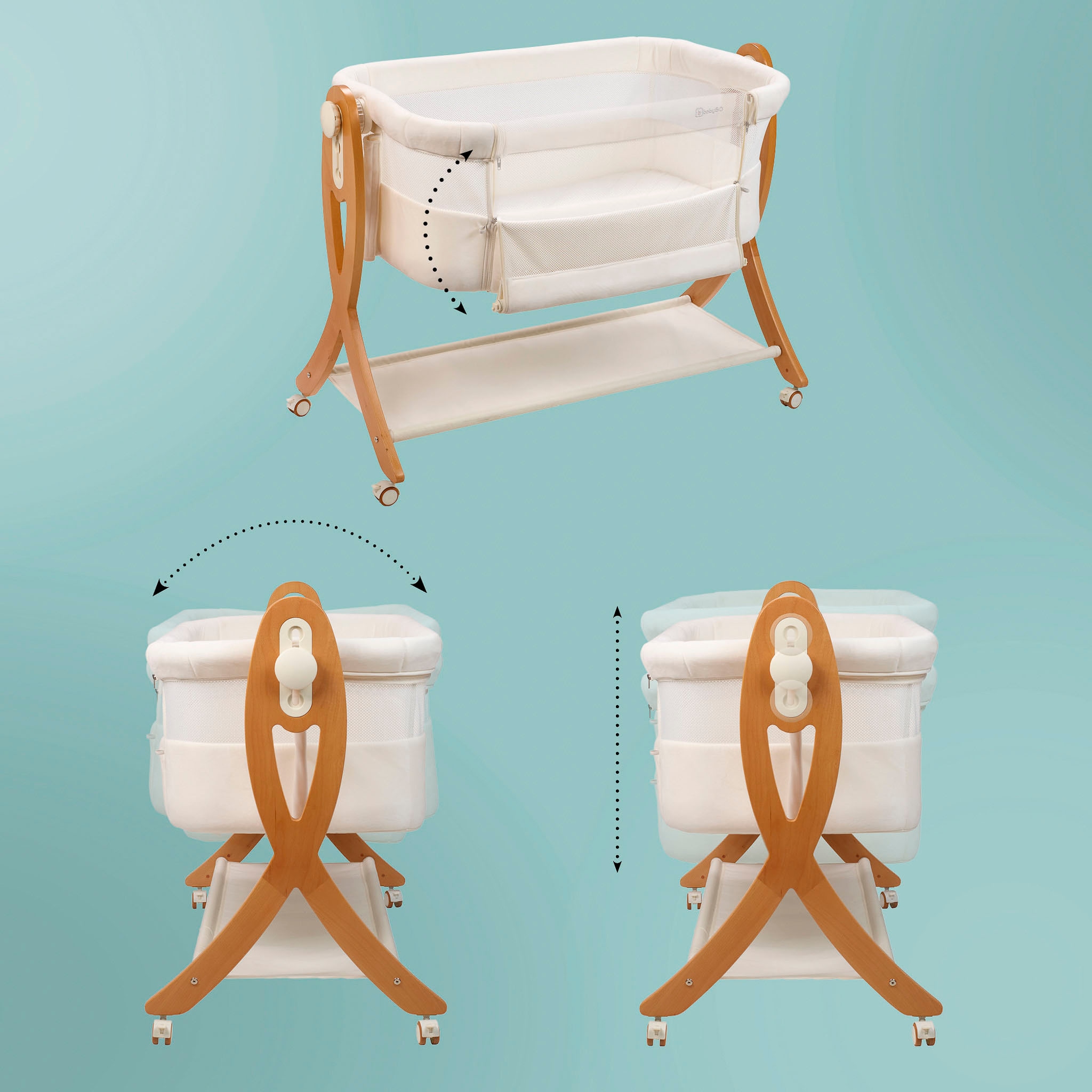 BabyGo Beistellbett »SidebySide, weiß/beige«, mit Schaukelfunktion
