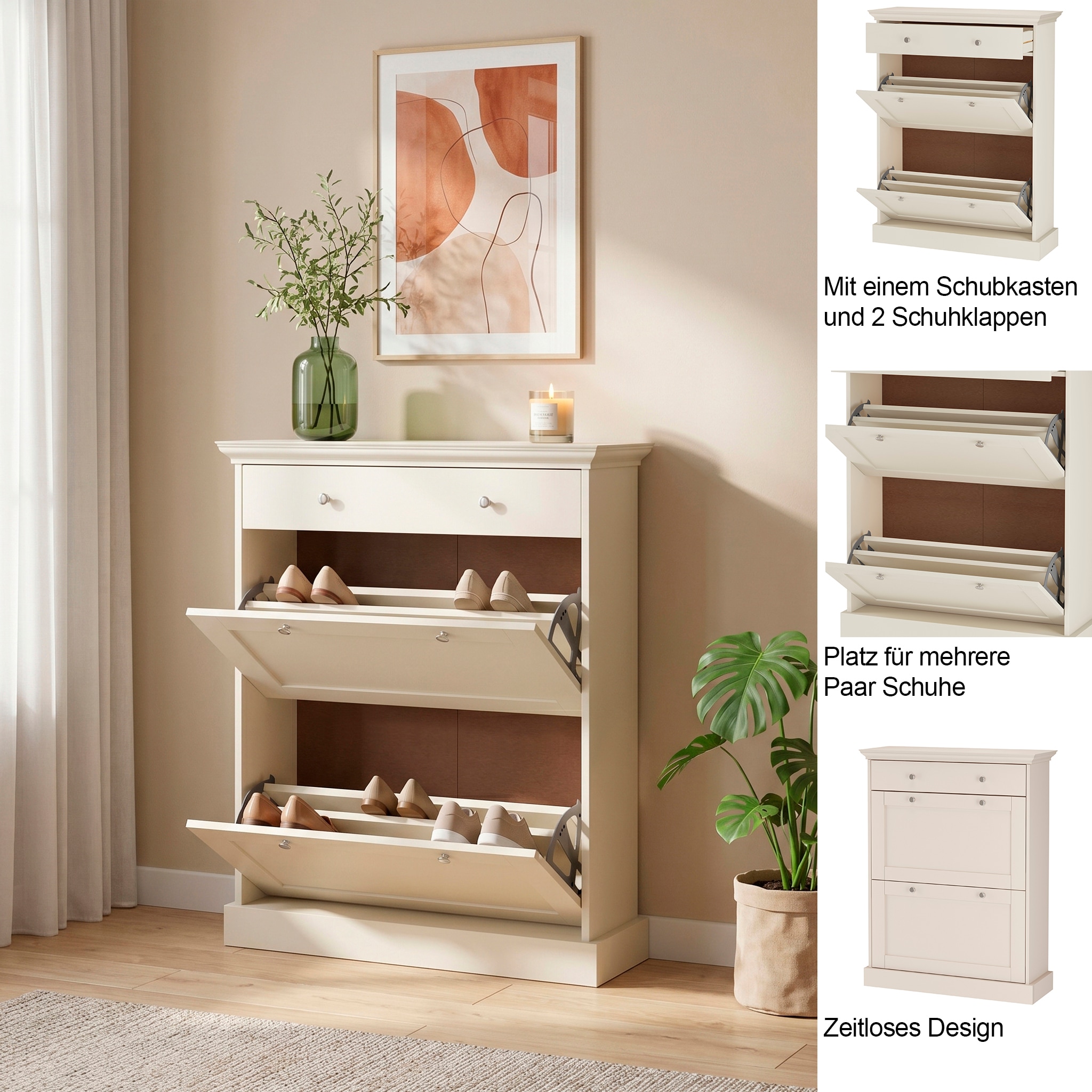 OTTO home Schuhkommode »Binz Schuhschrank mit 2 Klappen und 1 Schublade mit Metallknopfgriffen« mit schönen Metallgriffen und vielen Stauraummöglichkeiten, Höhe 105cm