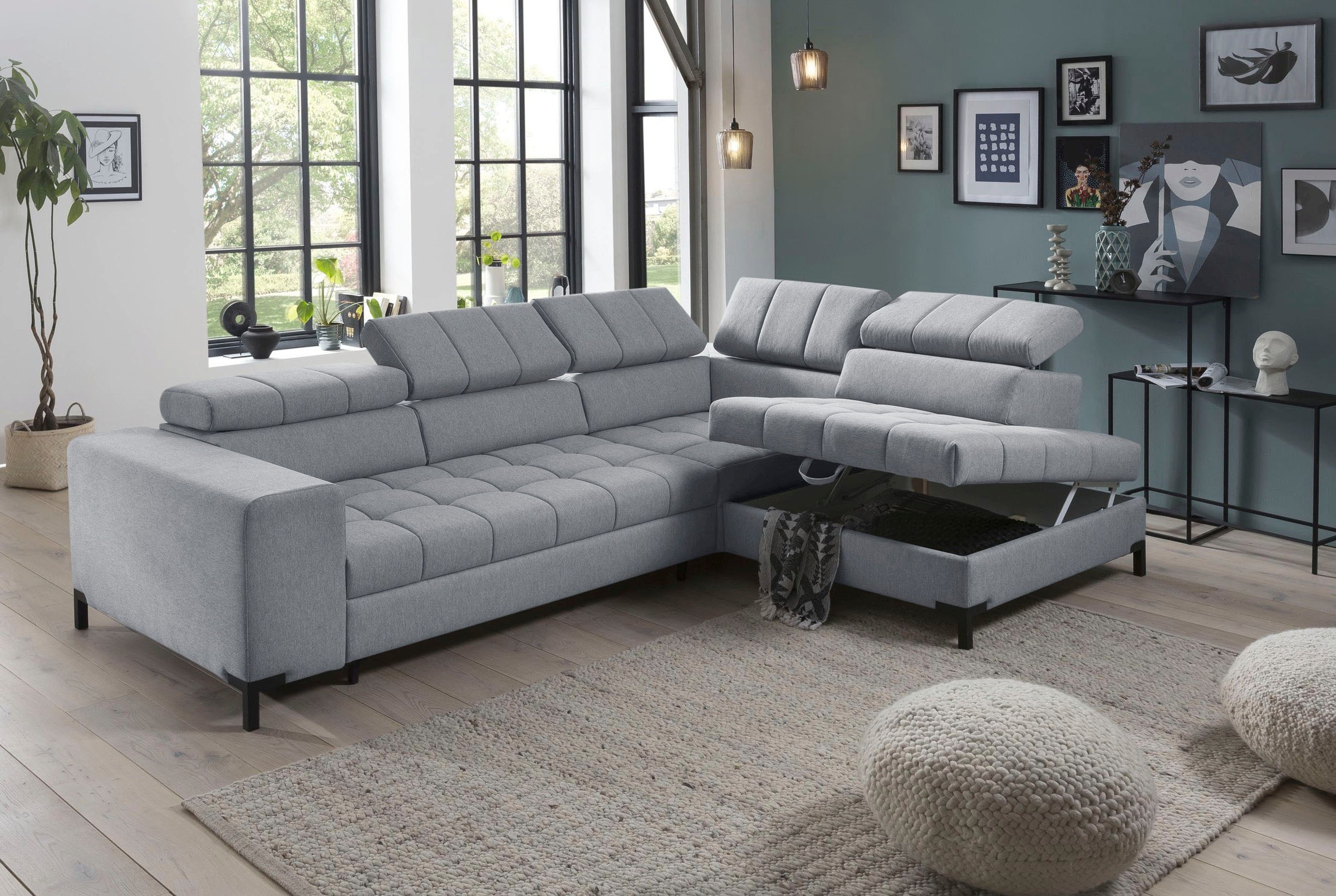 exxpo - sofa fashion Ecksofa »Bocco, hochwertige Verarbeitung, toller Sitzkomfort, bequem, L-Form«, wahlweise mit Bettfunktion u. Bettkasten, inkl. Kopfteilverstellung