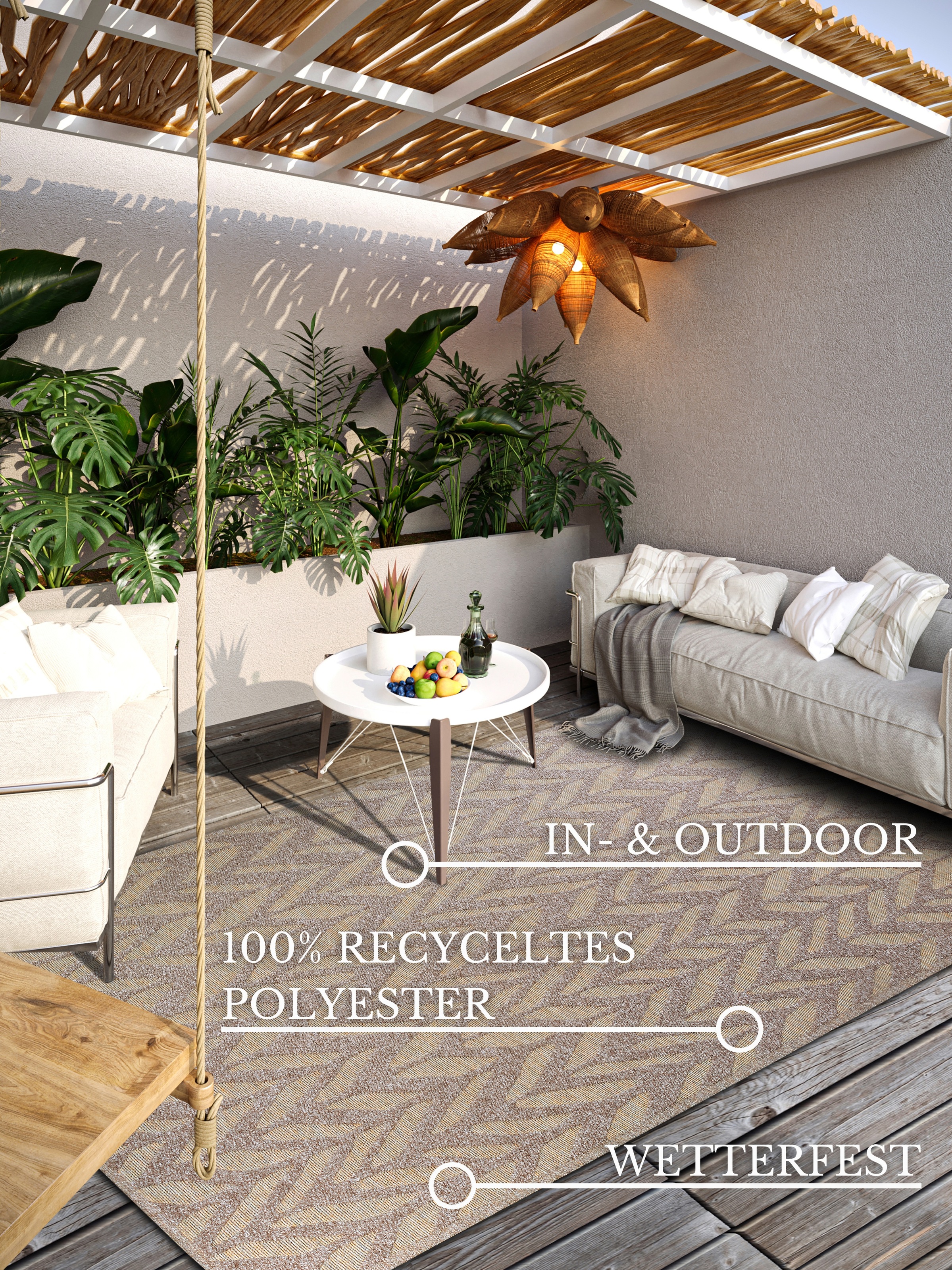 Thumbnail - Villeroy & Boch Outdoorteppich "Georgette" rechteckig 4 mm Höhe In-& Outdoor, Flachgewebe, wetterfest, Terrasse, Balkon,...