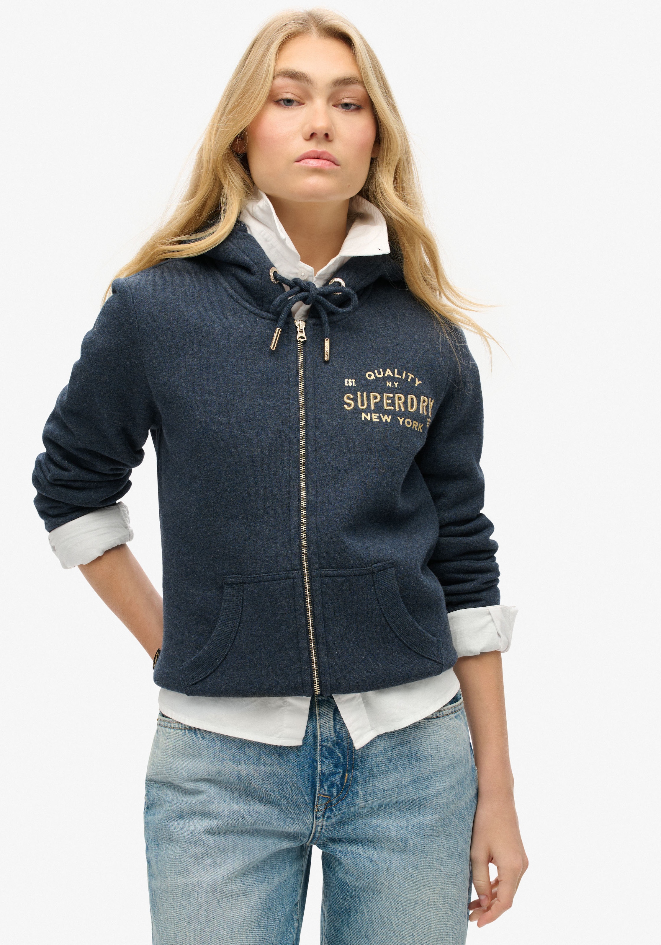 Superdry Sweatjacke "SU-Luxe Metallic Logo Ziphood"