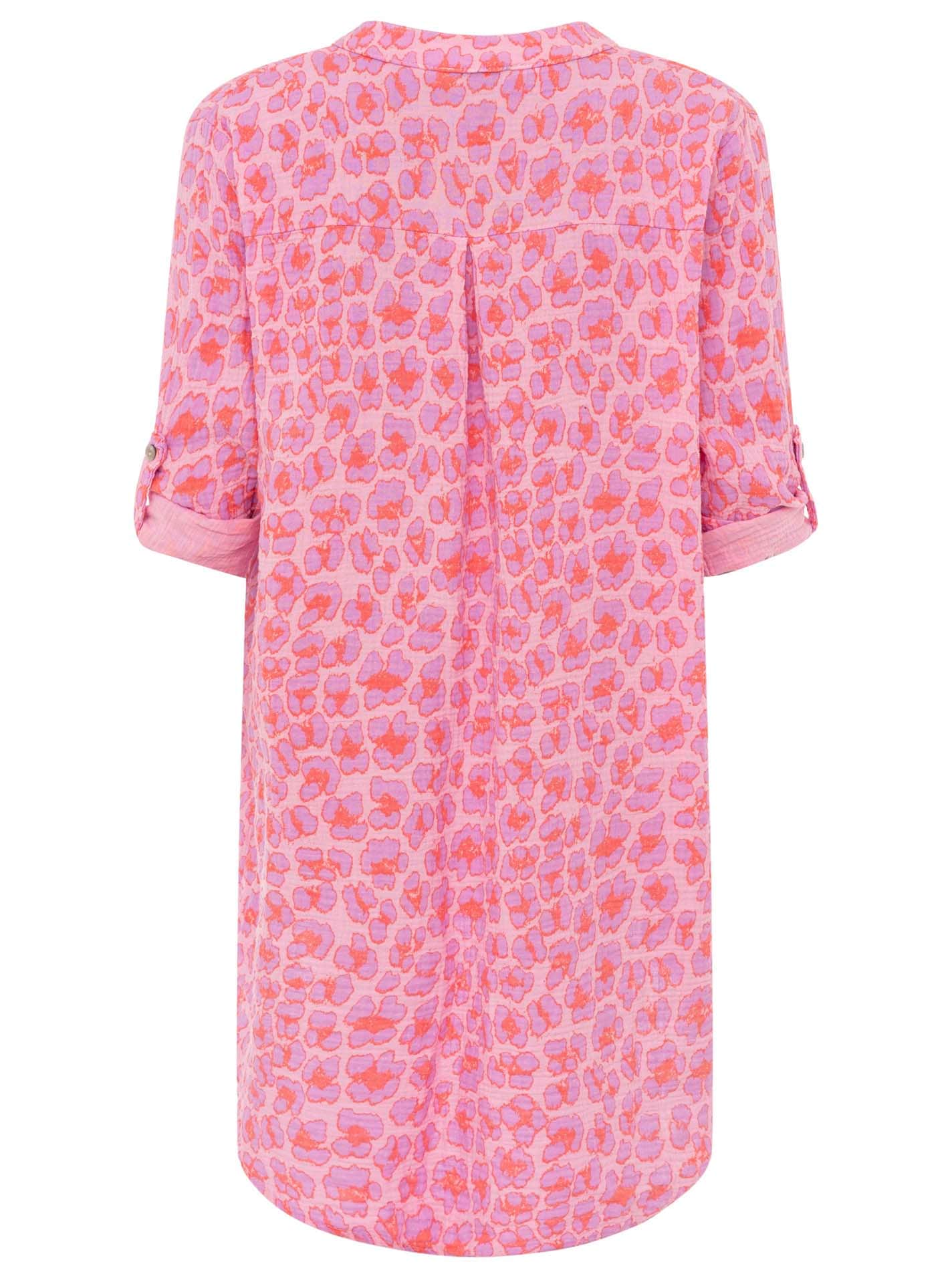 Zwillingsherz Blusentop »"Rom"« Turn-Up Ärmel, V-Neck. Leo-Muster, Musselin