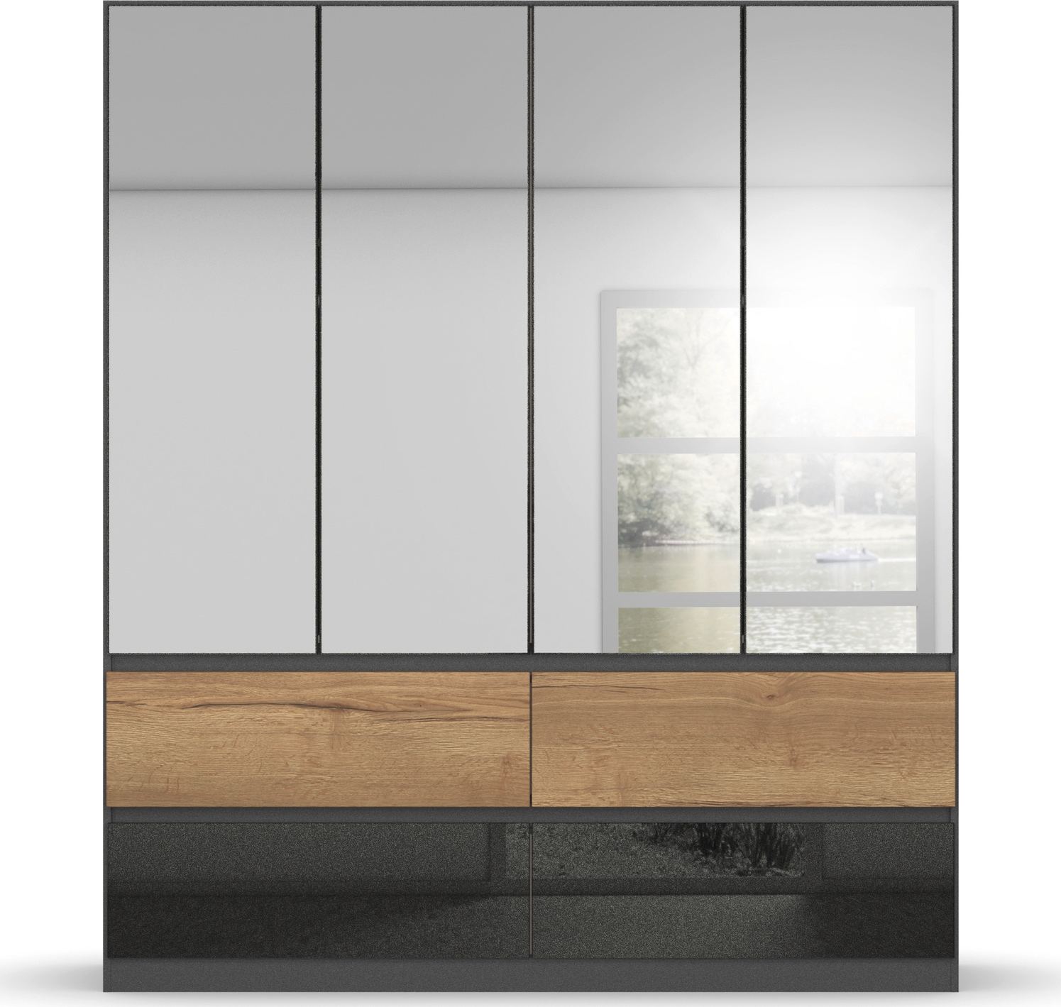 rauch Drehtürenschrank »Winnipeg« grifflose Front, Schubkästen m. Griffmulde, auch mit Beleuchtung