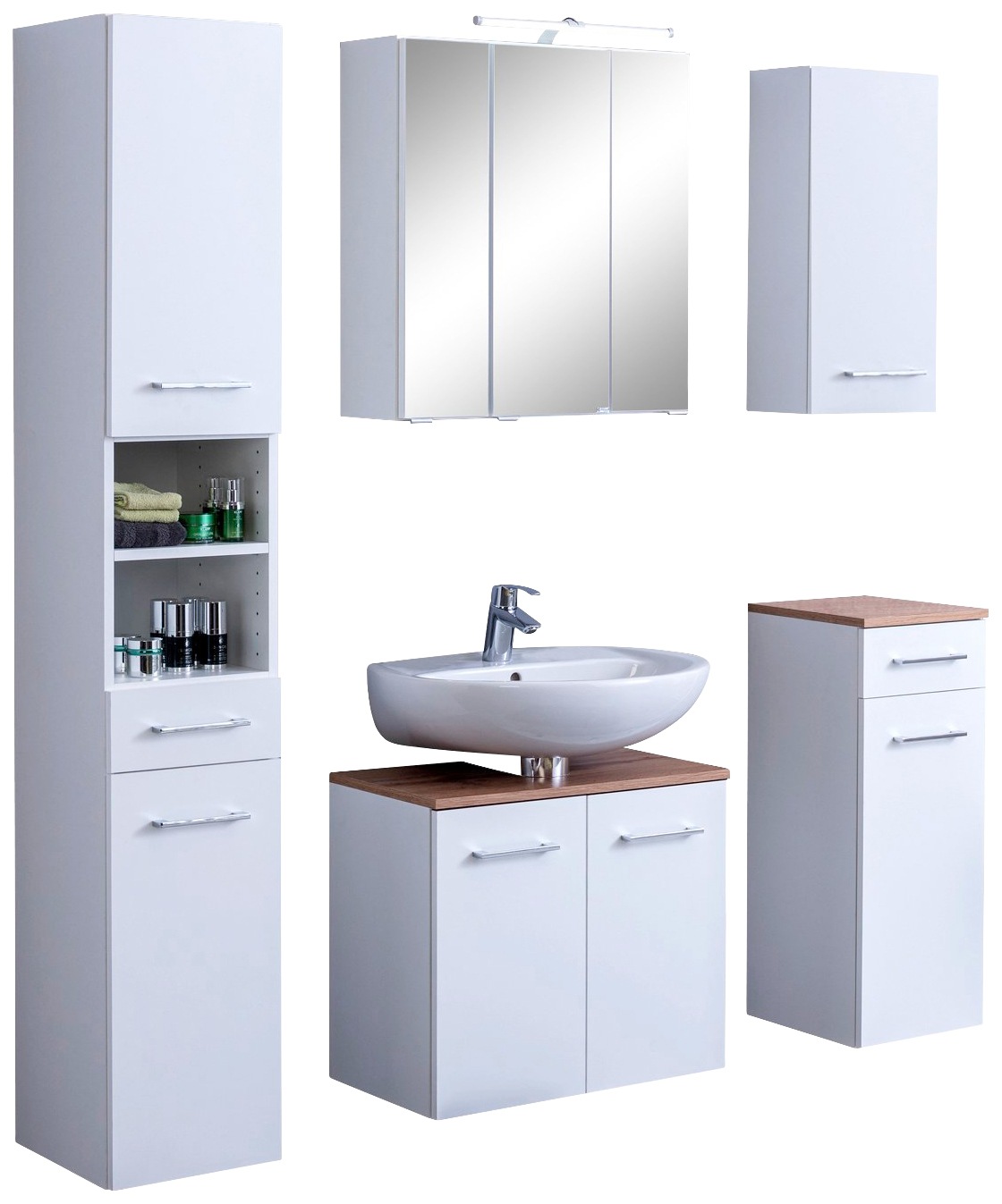 welltime Badmöbel-Set "Avignon" 5 Stk. tlg. mit 3D-Spiegelschrank mit LED-A günstig online kaufen