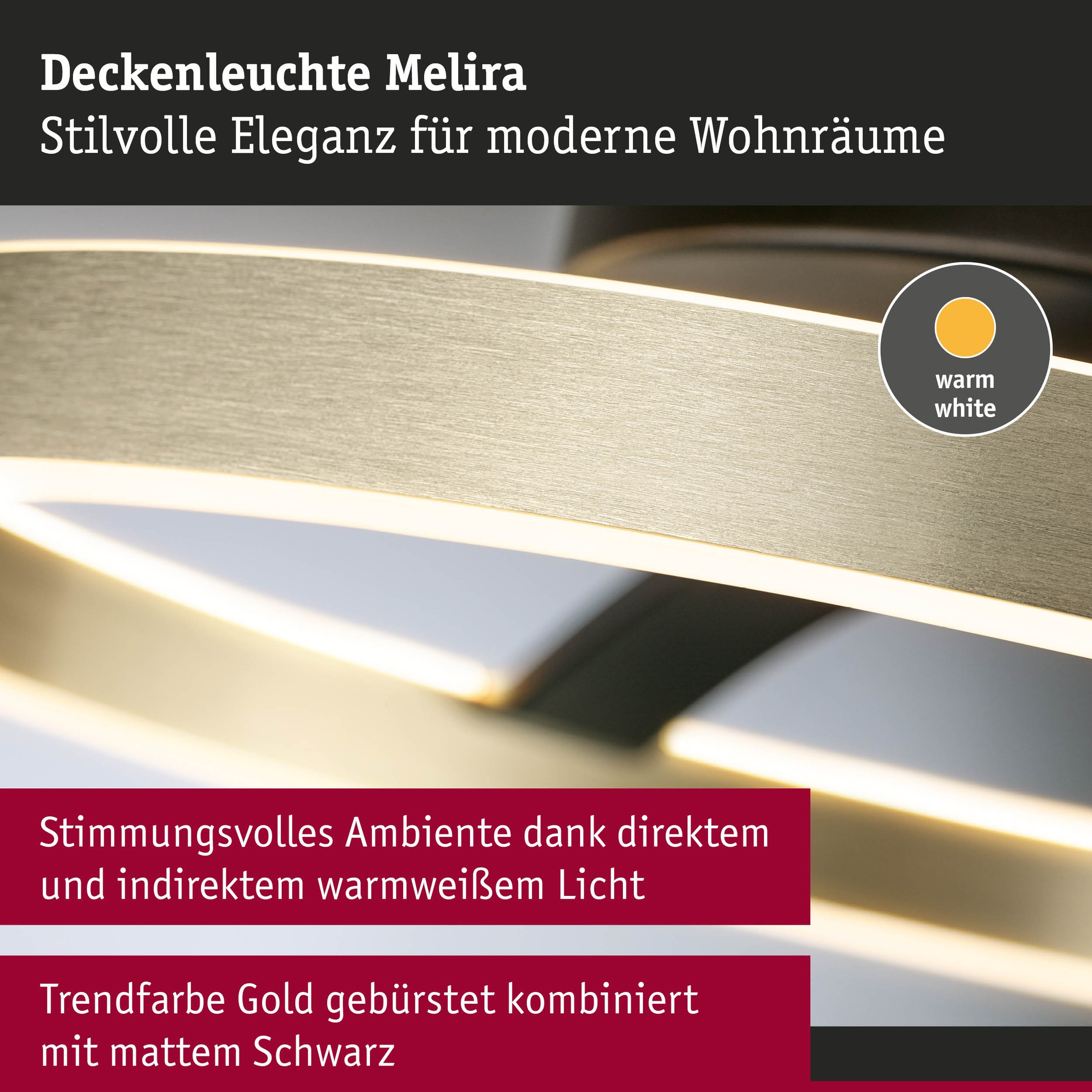 Paulmann LED Deckenleuchte »Melira WD LED 24W Gold /Schwarz 230V Metall« LED-Modul 1 Stk. 3StepDim