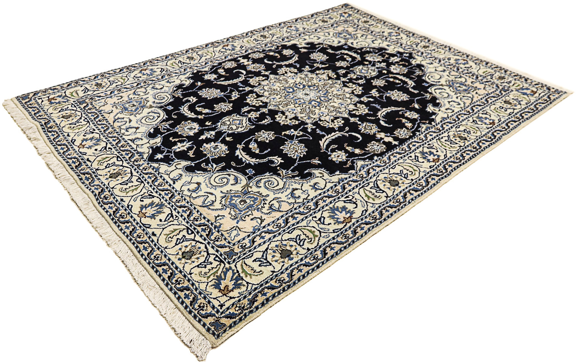 morgenland Orientteppich "Perser - Nain - 226 x 167 cm - dunkelblau", rechteckig, 12 mm Höhe, Wohnzimmer, Handgeknüpft, 