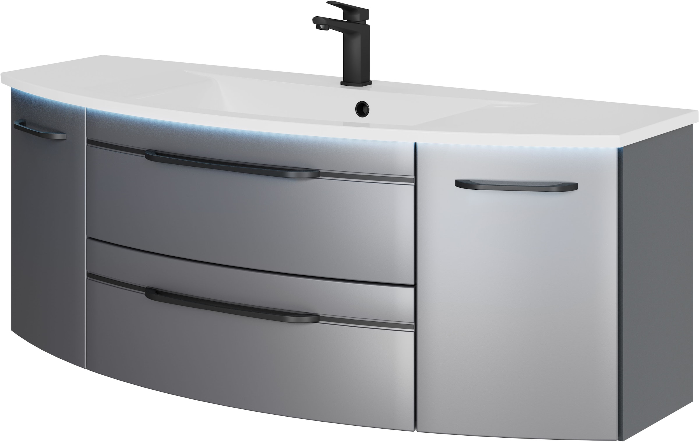 Saphir Waschtisch »Serie 7045 Mineralmarmor-Waschtisch und Unterschrank, 131 cm breit«, Waschplatz mit 2 Schubladen, 2 Türen, Badmöbel Set mit Waschtisch