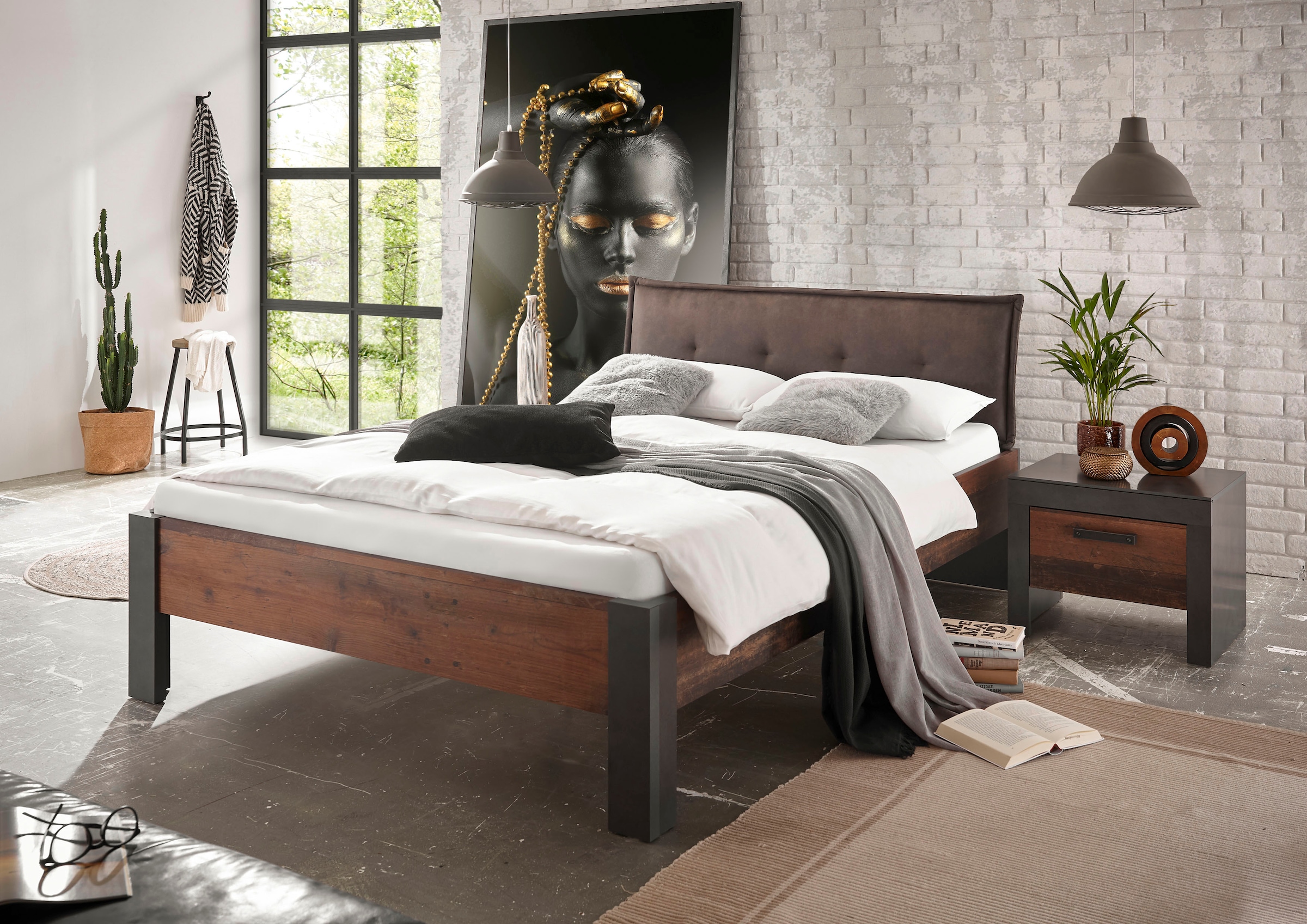 Home affaire Bettanlage "BROOKLYN" Set, Einzelbett mit Polsterkopfteil, Nac günstig online kaufen