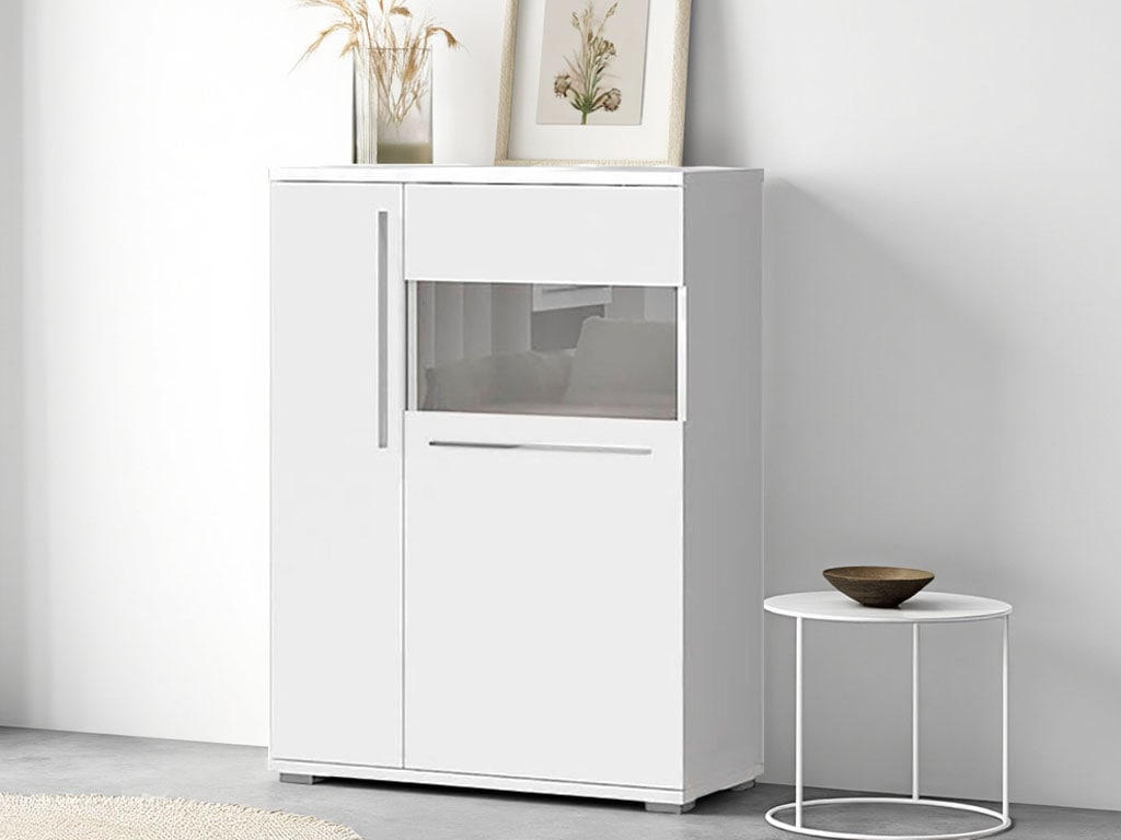 Places of Style Highboard »Piano Vitrine«, (H/B/T): 123/90/40,2cm), UV lackiert, Soft-Close Funktion