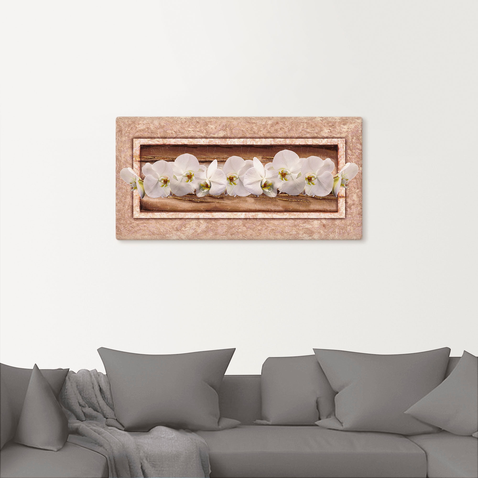 Artland Leinwandbild "Weiße Orchideen braun gold" Blumen 1 Stk. tlg. auf Ke günstig online kaufen
