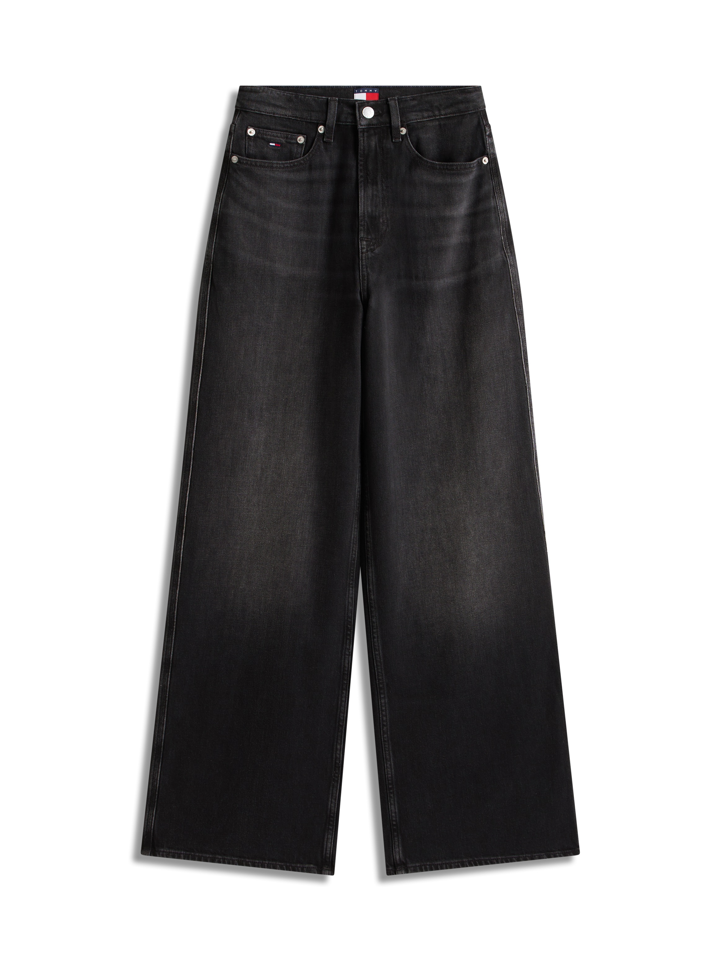 Loose-fit-Jeans TOMMY JEANS "CLAIRE HR WD", Damen, Gr. 28, Länge 30, denim schwarz, Denim/Jeans, Obermaterial: 99% Baumwolle, 1% Elasthan, Abriebeffekte, weit knöchellang, Jeans 3
