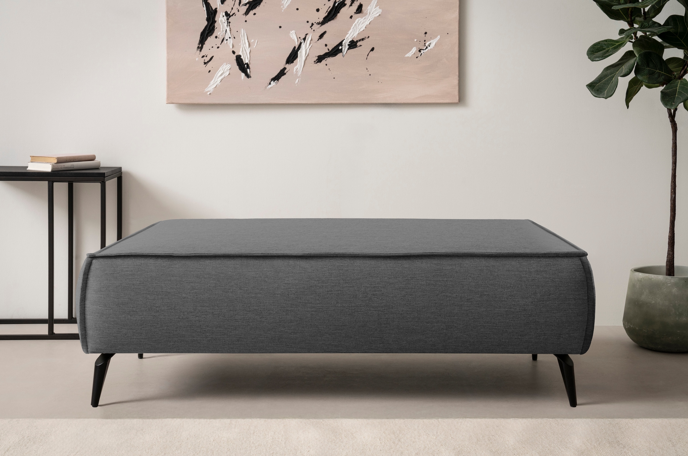 Home affaire Hocker »TVINNU, mit Kedernaht, Cord u. Flachgewebe« zur Serie TVINNU, gemütlicher Sitzkomfort, rechteckig, schwarze Füße