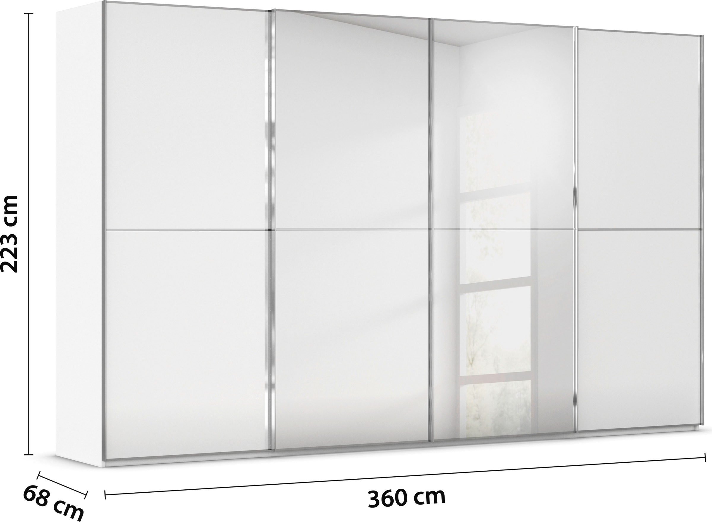 rauch Schwebetürenschrank »Kleiderschrank Schrank Garderobe Schlafzimmerschrank SCALE-DUO«, edle zweigeteilte Türen Spiegel/Glas-Mix 3 Zierleisten MADE IN GERMANY
