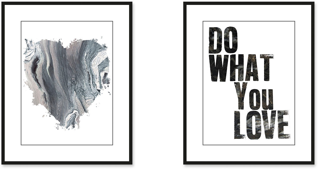queence Bild »Love«, Abstrakt-Schwarz-Weiß-Fashion-Mode-Magazincover-Frau-Bilder von Frauen-Schriftzug-Sprüche & Texte-Herz-Herzbilder, (2 St.), HD Premium Poster-Druck inkl. Holzrahmen - 2er Set