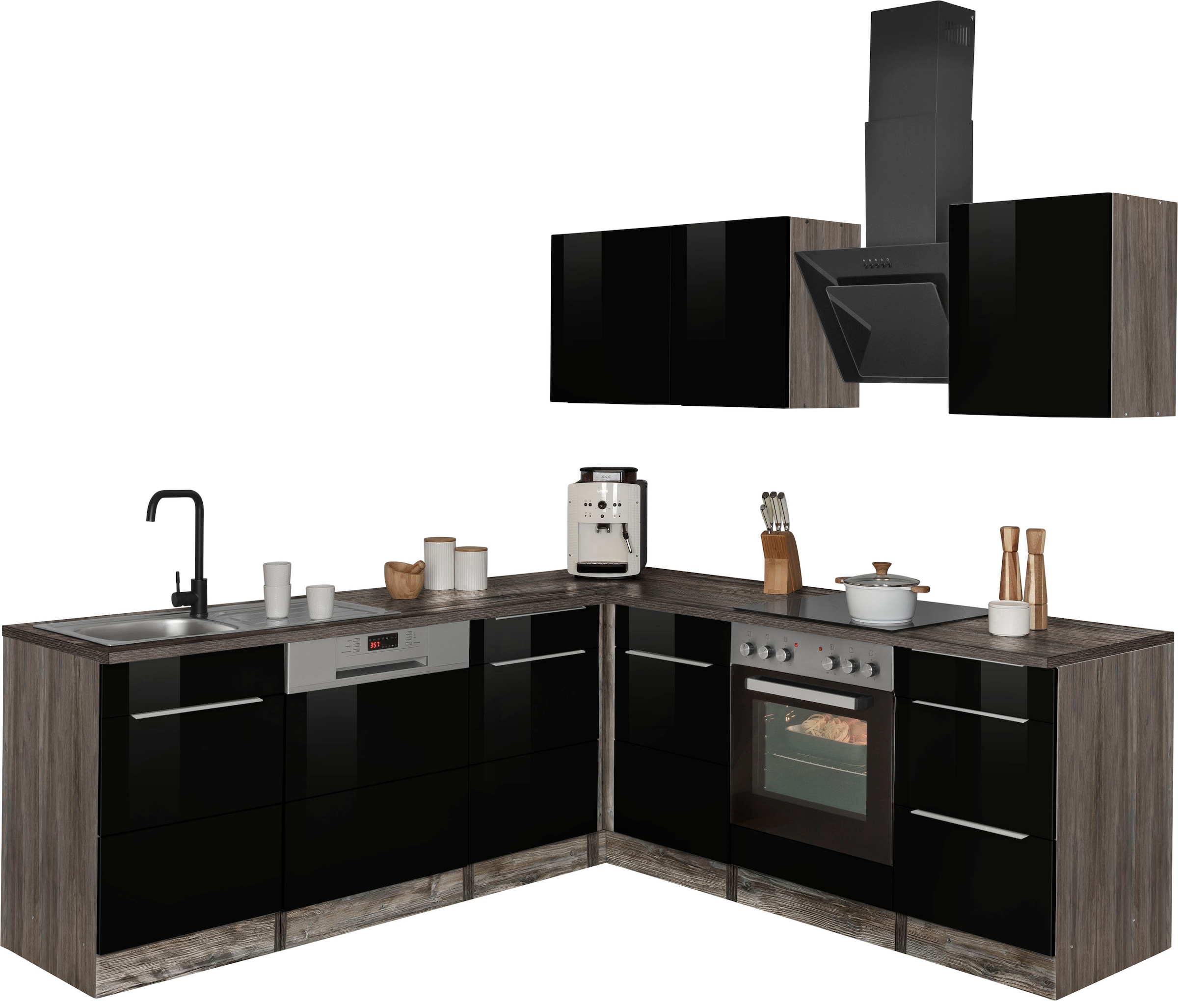KOCHSTATION "KS-Brindisi" Stellbreite 220/220 cm, wahlweise mit E-Geräten, mit MDF-Fronten
