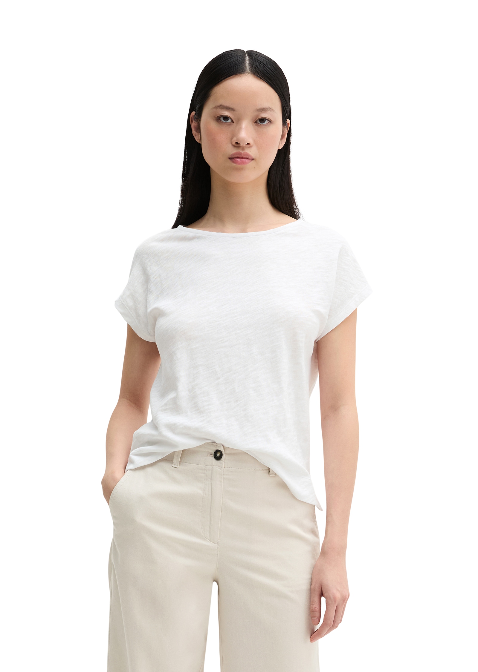 T-Shirt MARC O'POLO "aus weichem Baumwoll-Slub-Jersey", Damen, Gr. XL, weiß, Obermaterial: 100% Baumwolle, unifarben, Basic, regular fit, U-Boot-Ausschnitt, normaler Saum, Shirts T-Shirt