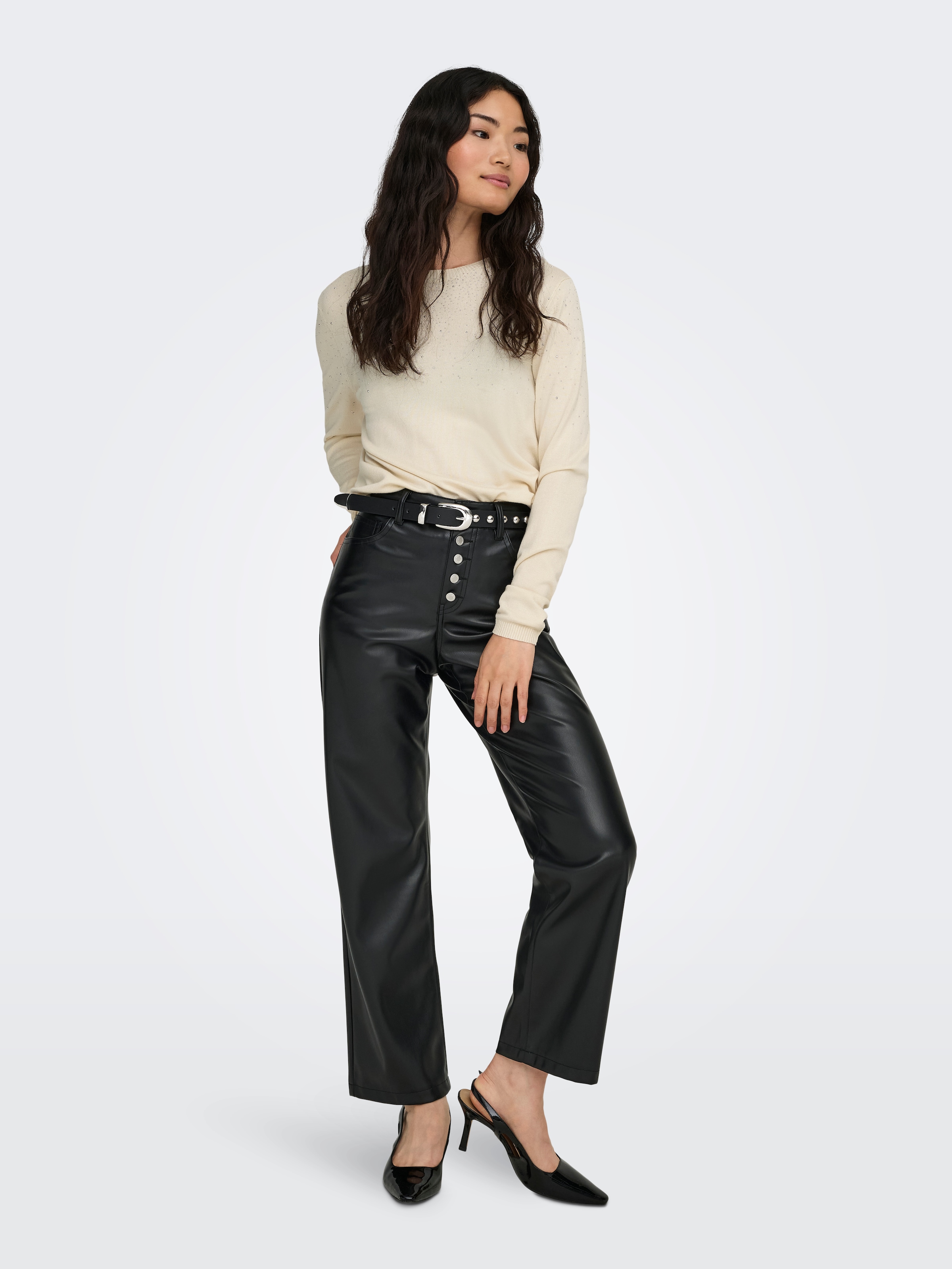 ONLY Rundhalspullover »ONLANABELLA LS BLING O-NECK KNT«