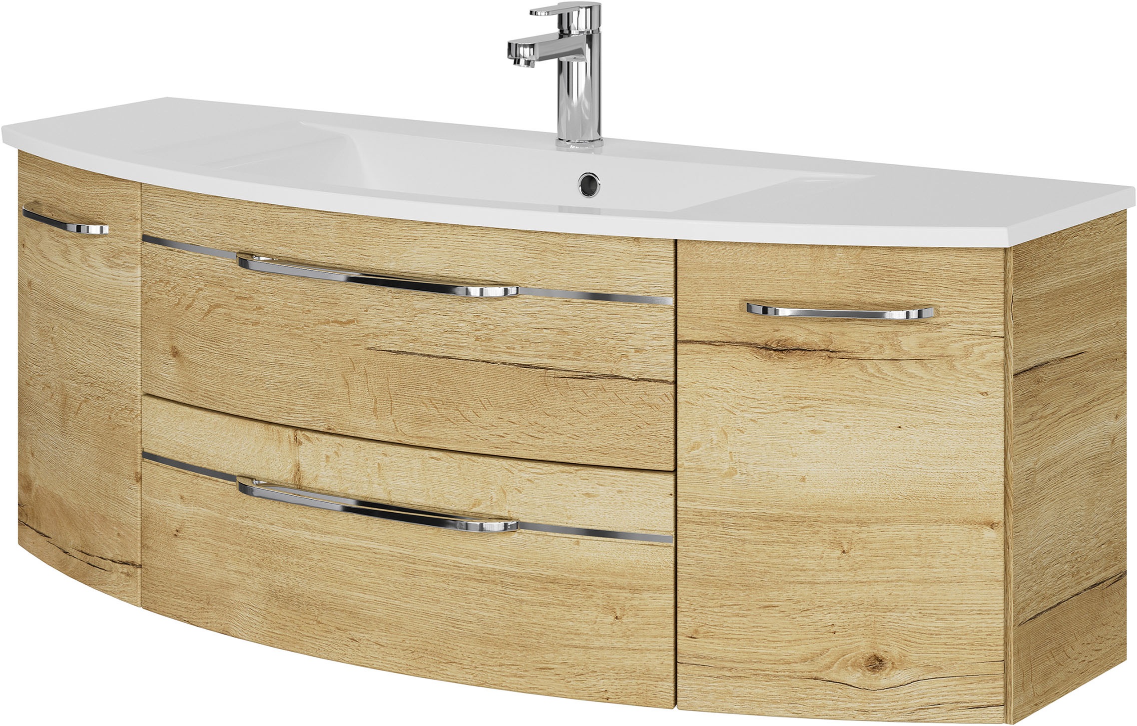 Saphir Badmöbel-Set »Serie 7045 2-teilig Mineralmarmor-Waschtisch mit LED-Spiegelschrank«, (Set, 2 St.), Badezimmer-Set 133,2 cm breit, inkl. Türdämpfer, 5 Türen, 2 Schubladen