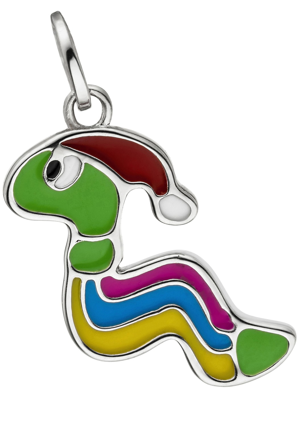 Kettenanhänger JOBO "Anhänger Kinderanhänger Wurm Regenwurm", mehrfarbig, Schmuckanhänger, Mädchen, Silber 925 (Sterlingsilber), Kettenanhänger, 925 Silber bunt emailliert