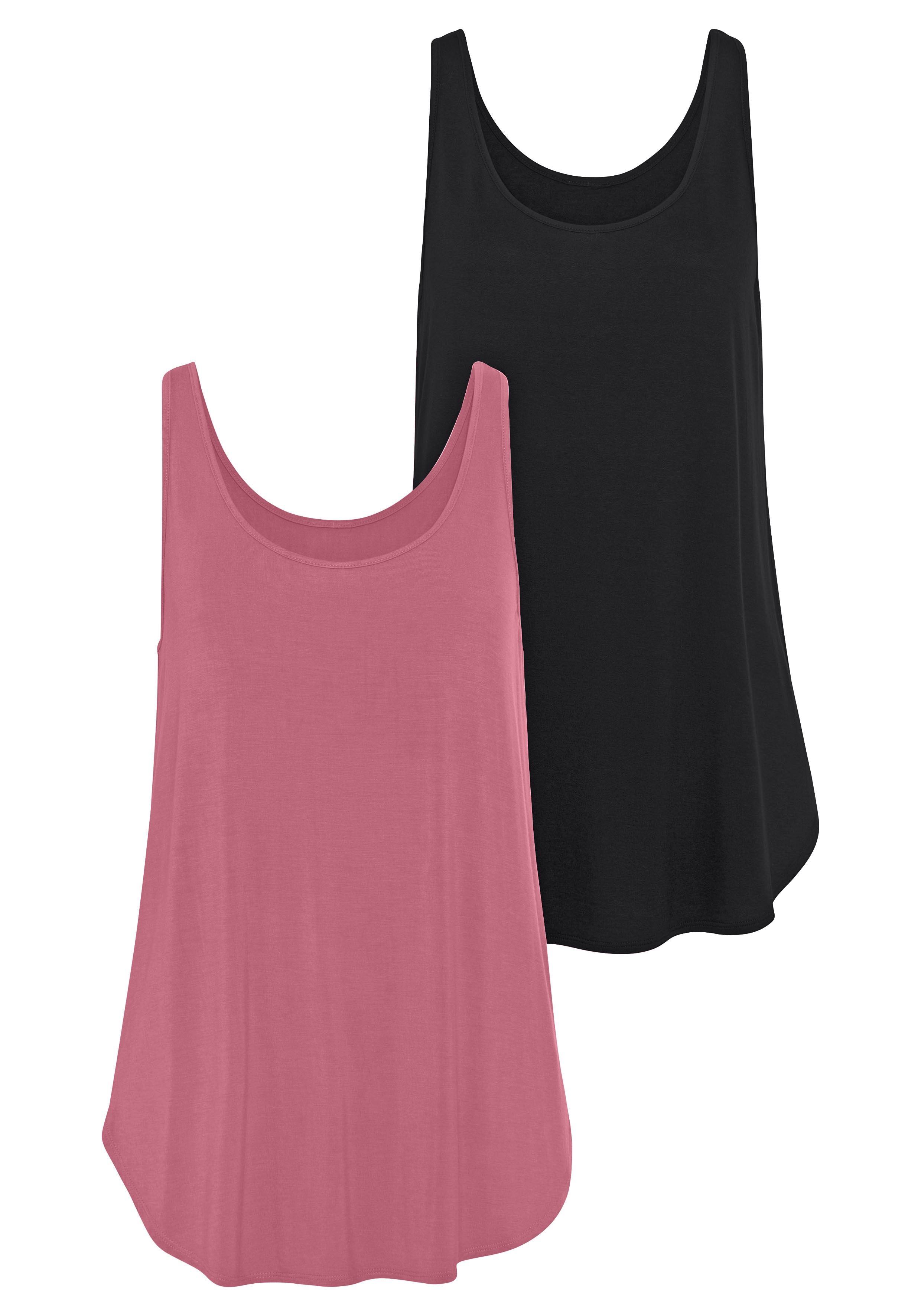 LASCANA Longtop "mit gerundetem Saum" 2er-Pack, Sommertop aus luftigem Viskose-Stretch