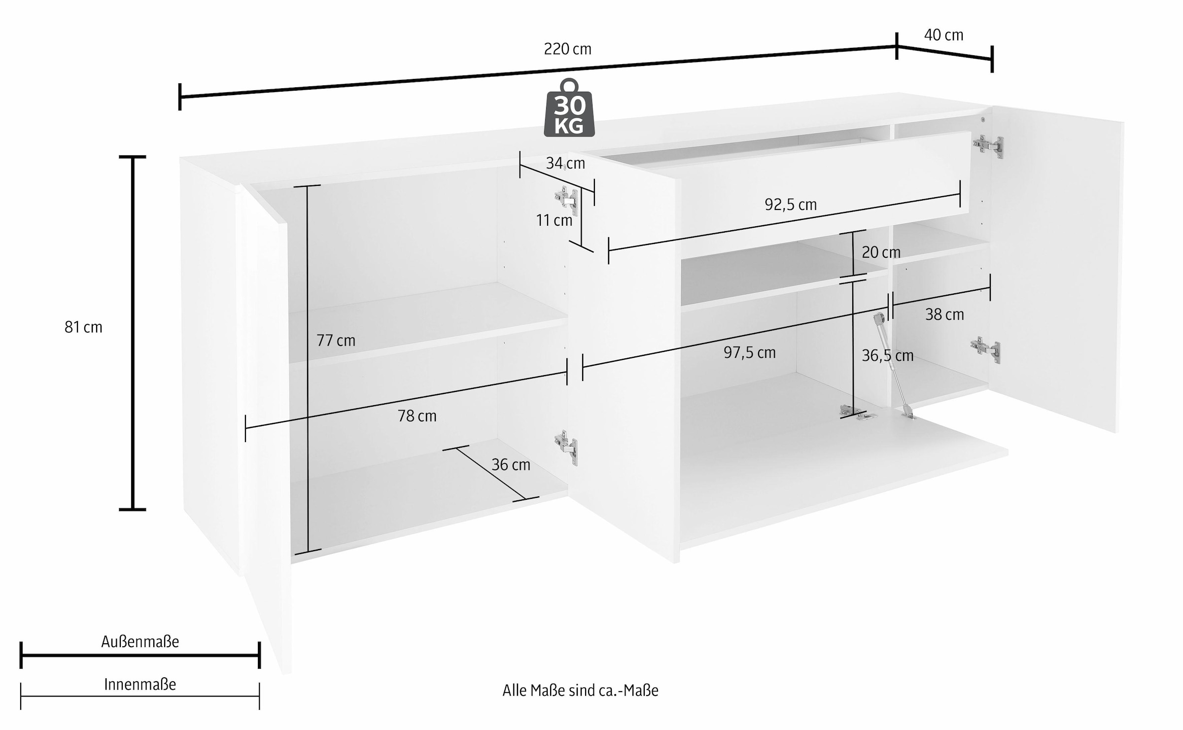 INOSIGN Sideboard, Breite 220 cm, ohne Beleuchtung